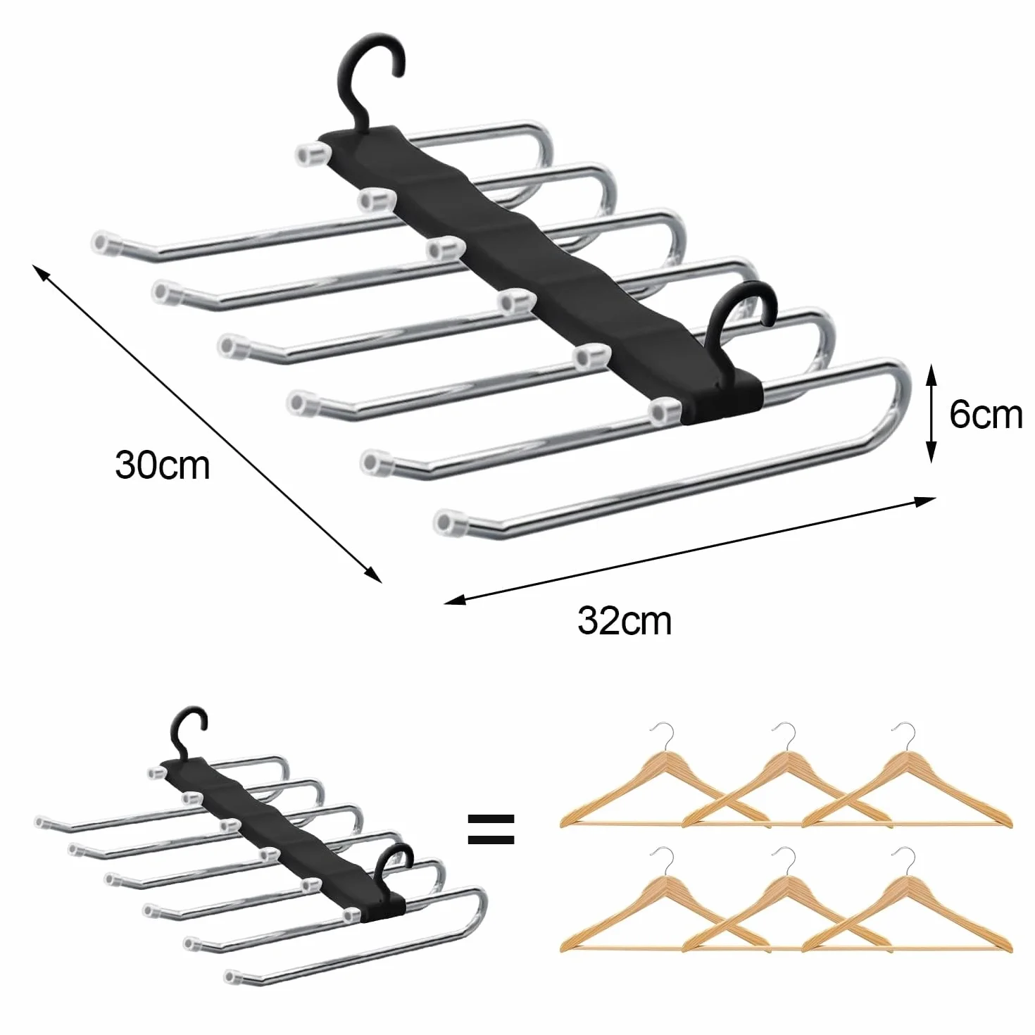 Sternstunde Percha para Pantalones 6 En 1 para Ahorrar Espacio, Percha De Acero Inoxidable Extensible, Soporte para Pantalones para Armario, Organizador MáGico para Pantalones, Ropa, Toallas (1)