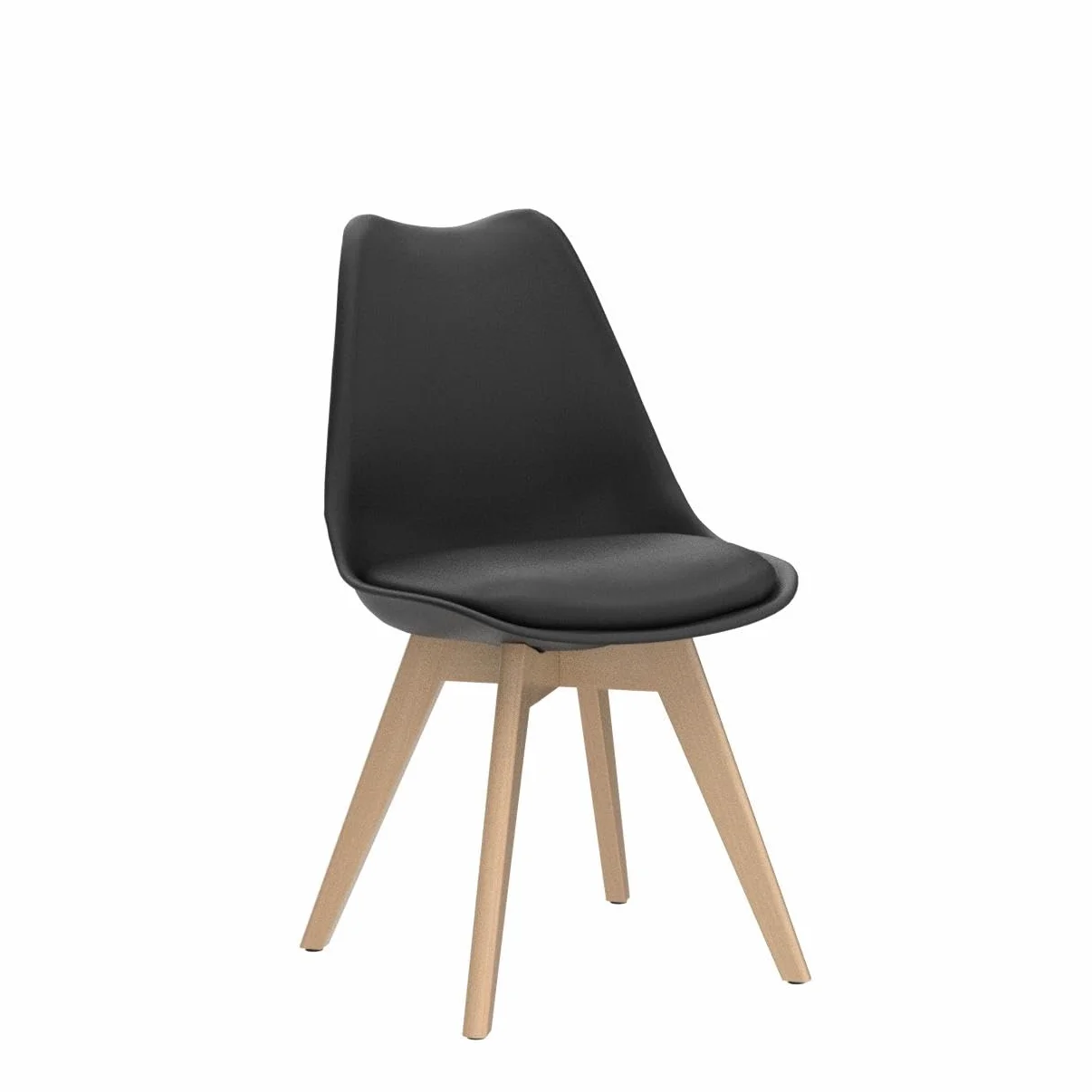 DEWINNER Pack de 6 Sillas de Comedor, Sillas de Cocina, Asiento Acolchado Tapizado y Patas de Madera Maciza de Haya, Silla Negro