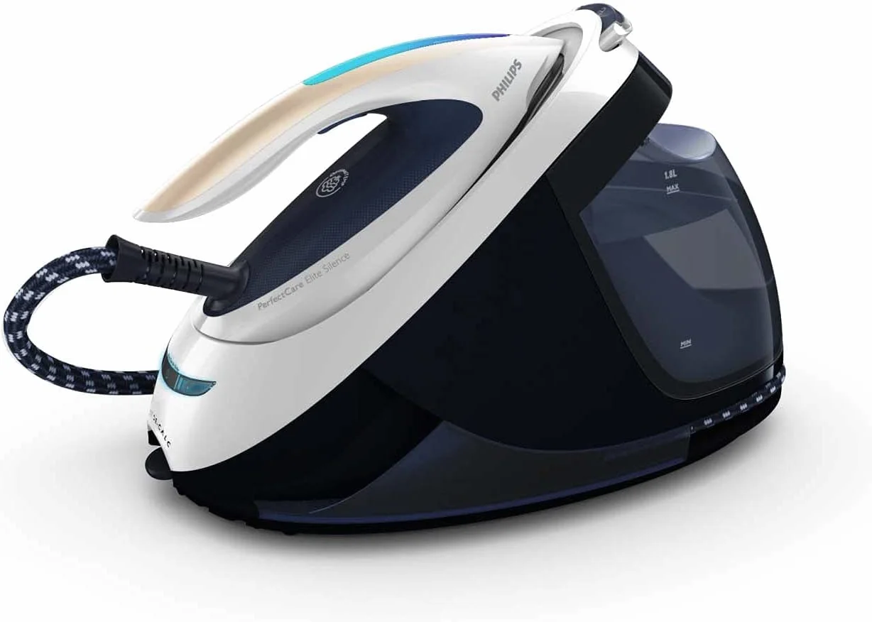 Philips PerfectCare Elite Plancha Vertical Vapor - 2700 W, 520 g De Vapor, 7,5 Bares, Tecnología OptimalTEMP, Modo ECO, T-ionicGlide, Azul/Blanco (GC9635/20)