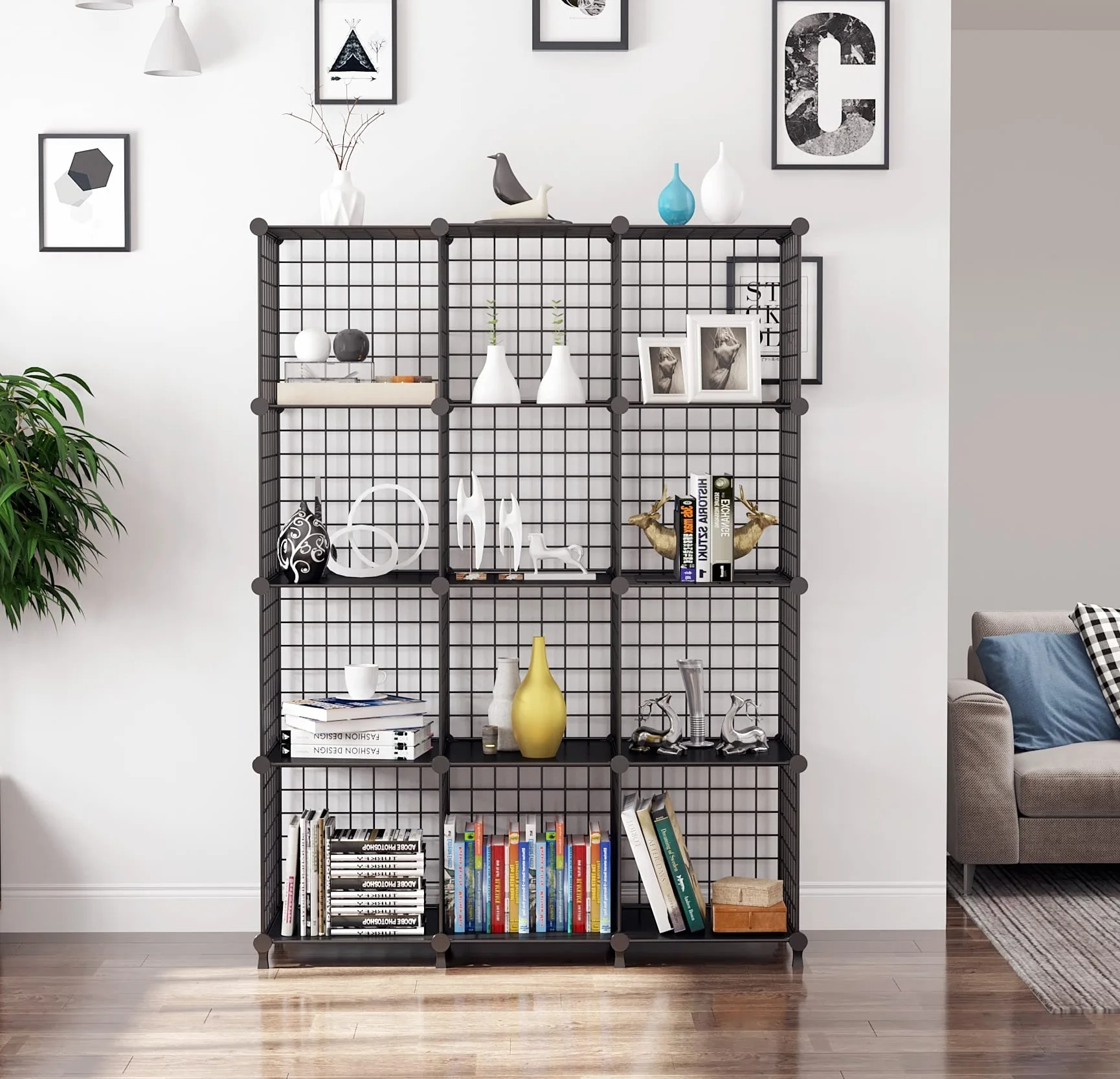 AWTATOS Estante de Almacenamiento 12 Cubos, Organizador modular de Alambre de Hierro, Negro