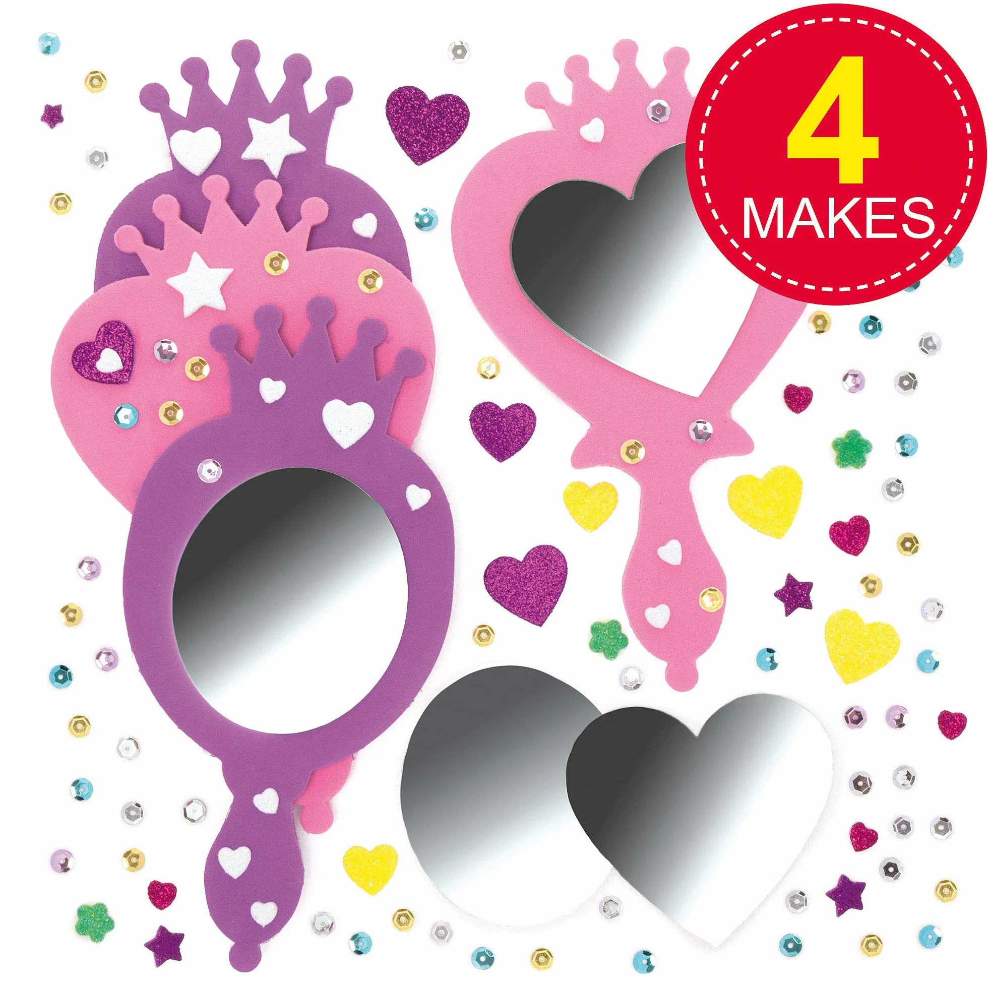 Princess Foam Mirror Kits Espejo autoadhesivo y decoraciones de espuma, actividad artesanal para niños (paquete de 4)