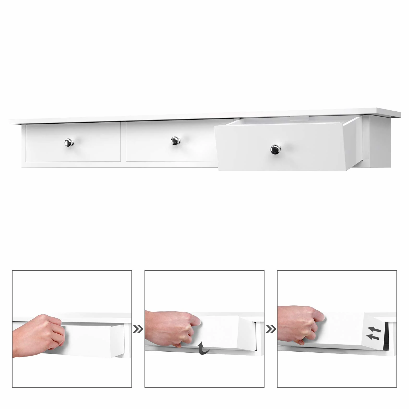 SONGMICS Estante de Pared Flotante con 3 Cajones, 15 kg, 15 x 80 x 10 cm, Blanco LWS085W01