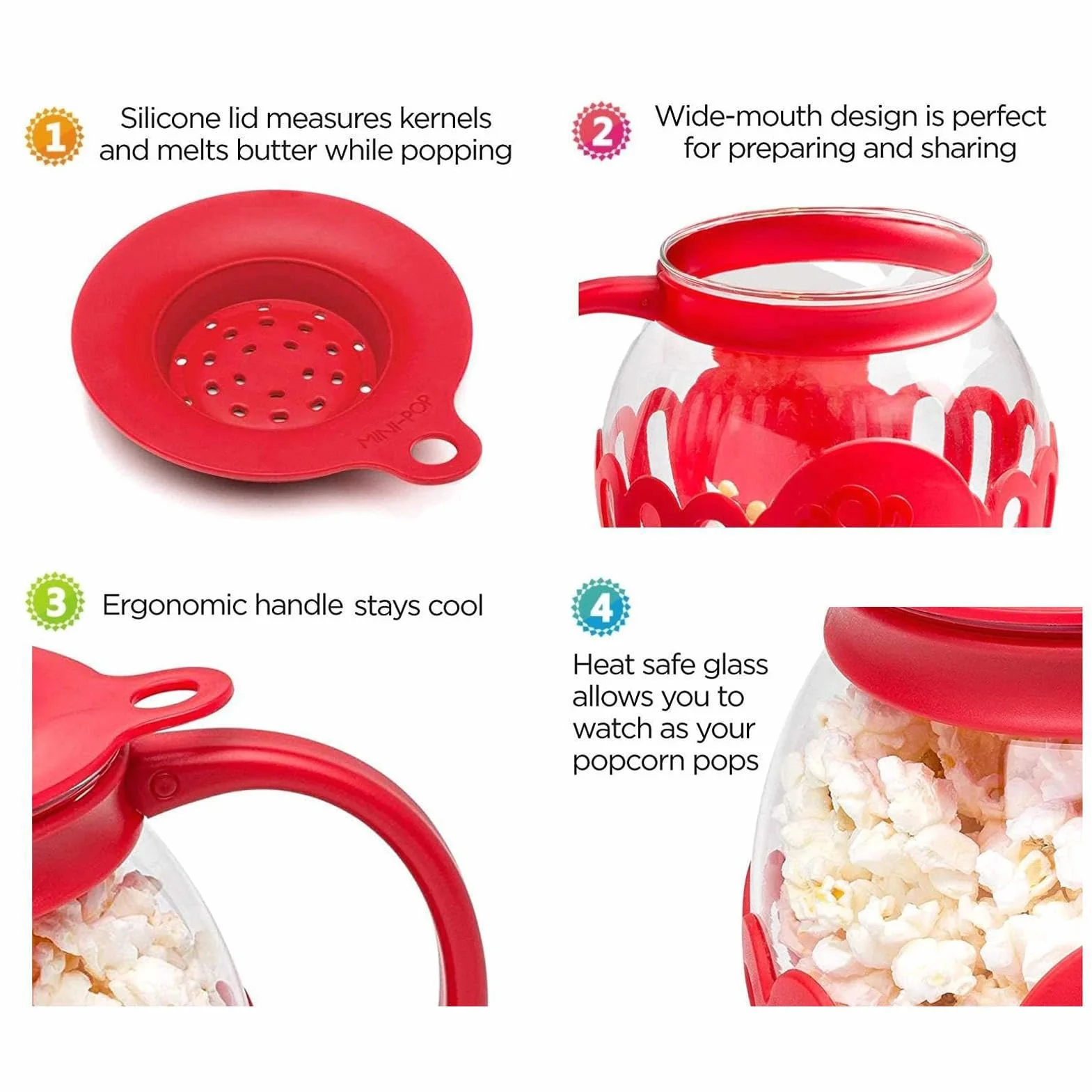 Recipiente de palomitas de maíz para microondas, vidrio de borosilicato 2.25 cuartos
