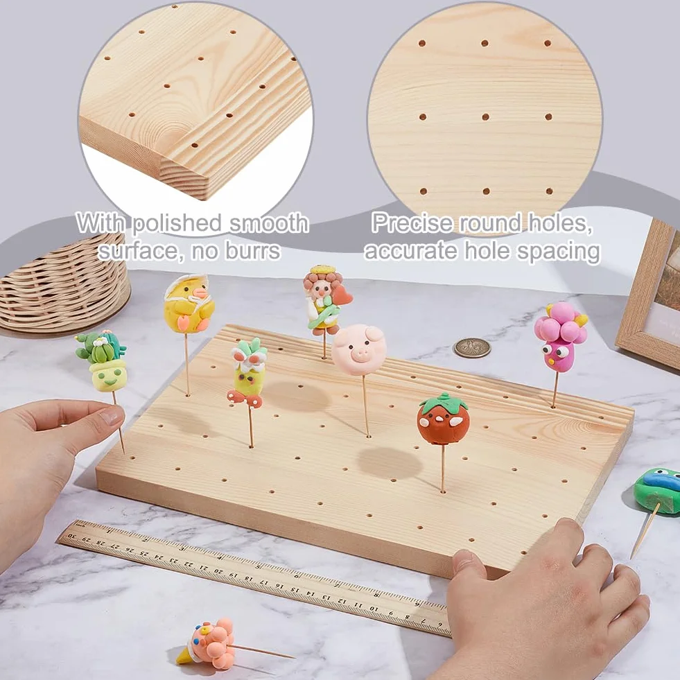 PH PandaHall Soporte de madera para brochetas de 45 agujeros, para alimentos, frutas, brochetas, suministros de catering, figuras de arcilla, bandeja de exhibición para aperitivos, cócteles, fiestas,