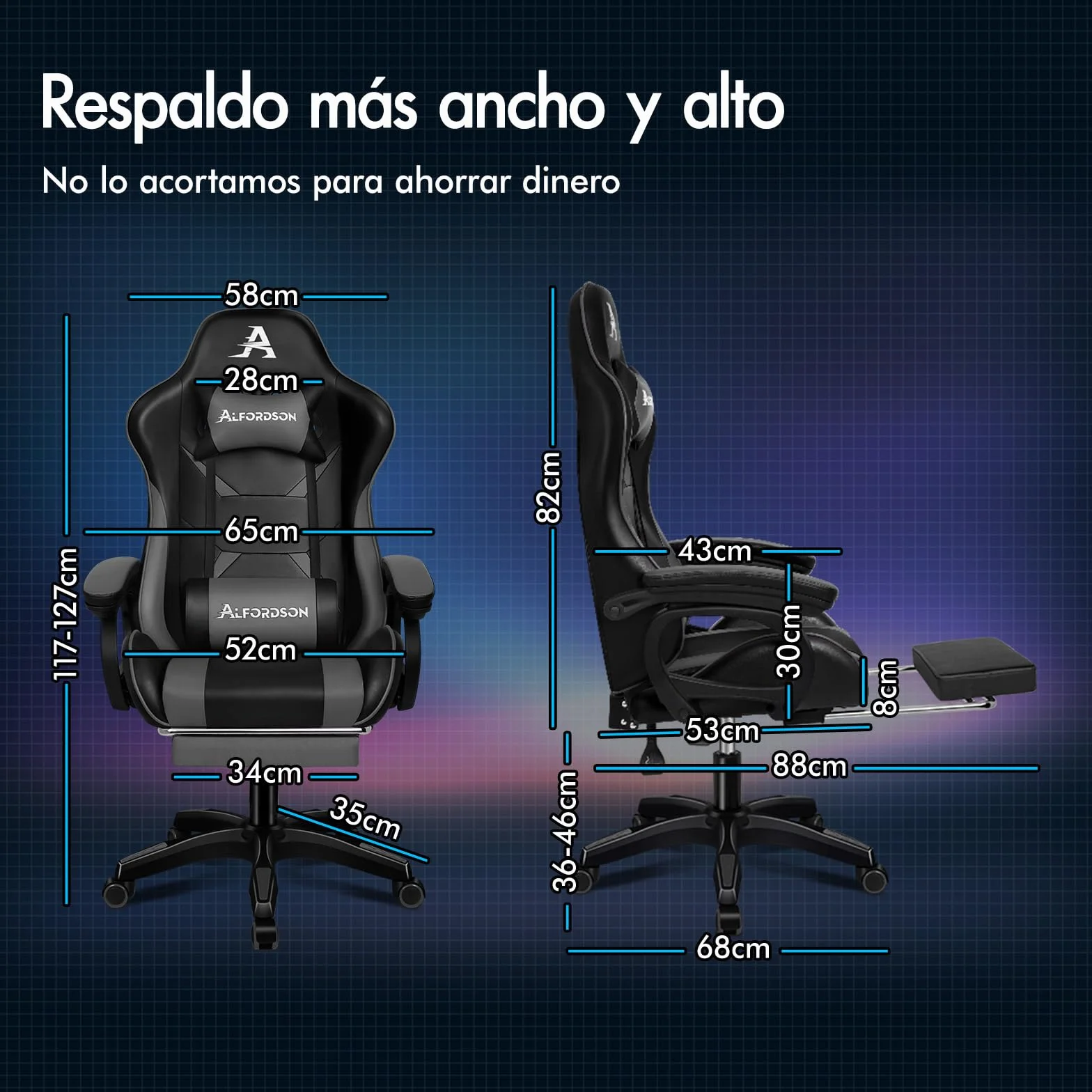 ALFORDSON Silla Gaming Ergonómica Reclinable con Masajeador, Cuero PU Gris