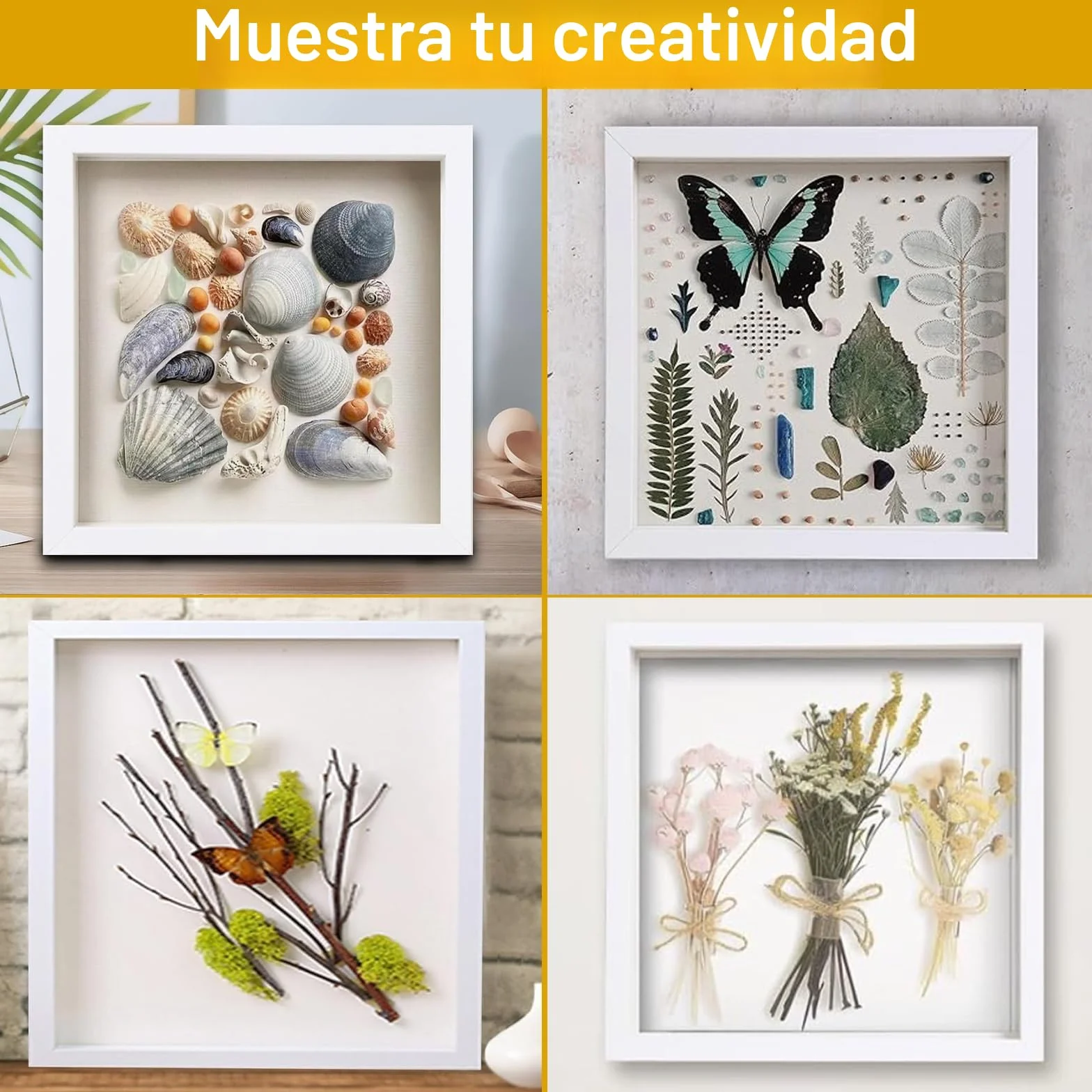 Marco de Fotos 3D Madera 20x20 para Rellenar, Marcos con Profundidad para Cuadros y Recuerdos