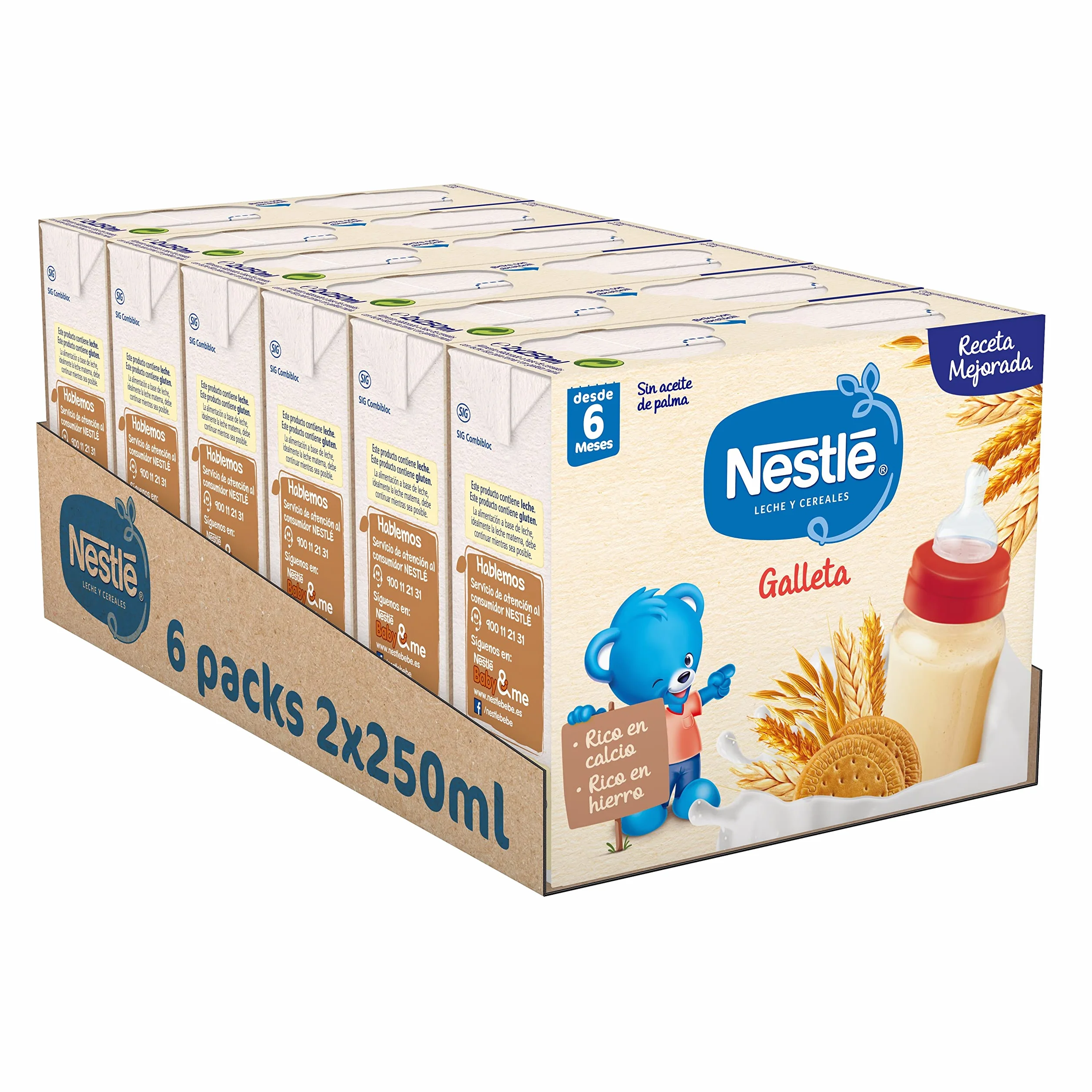 Nestlé Alimentos Infantiles base de cereales con leche de continuación, 250 ml (Paquete de 12)