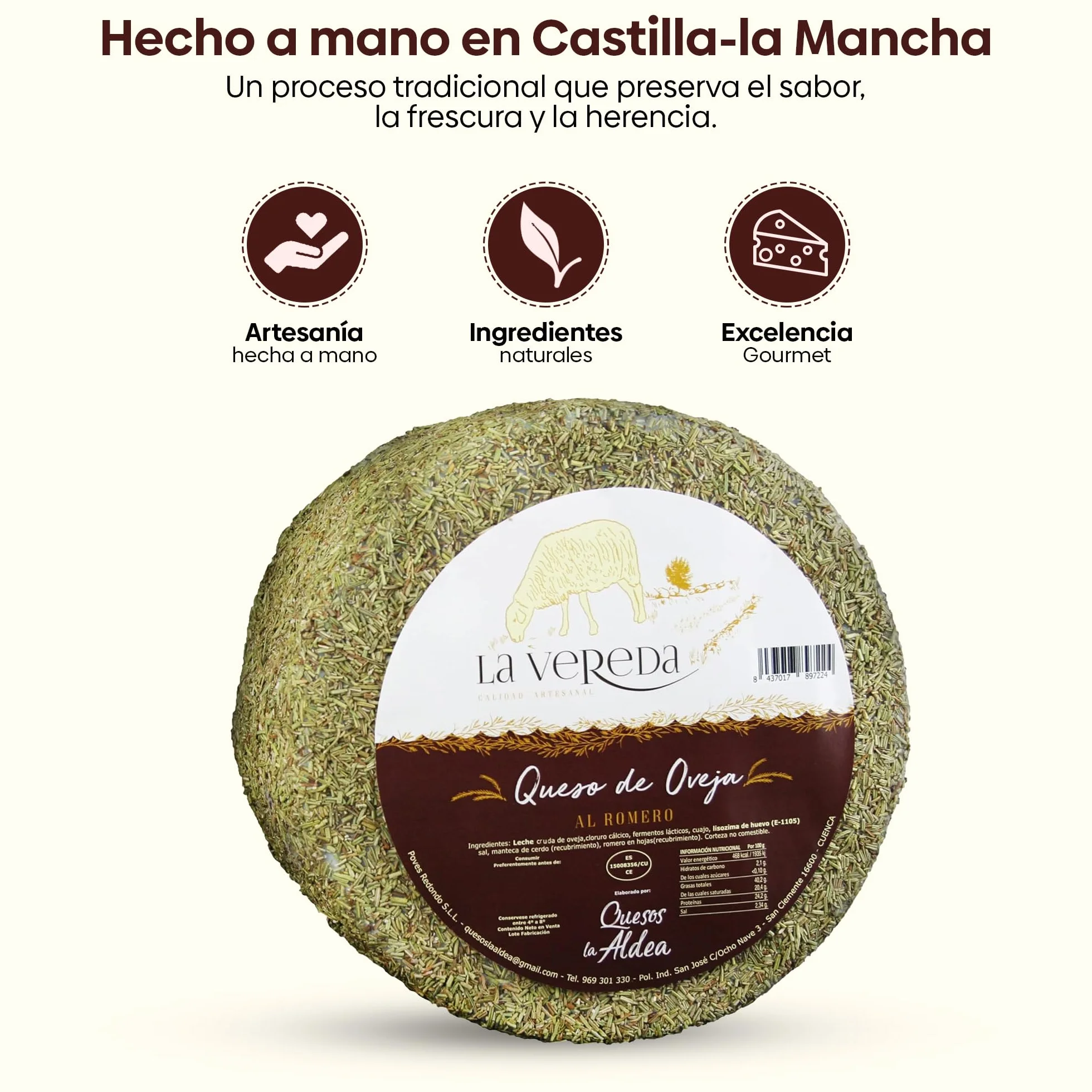 Queso Artesano de Oveja Curado en Manteca con Romero Entero 3 kg Queso Curado Gourmet de Leche Cruda