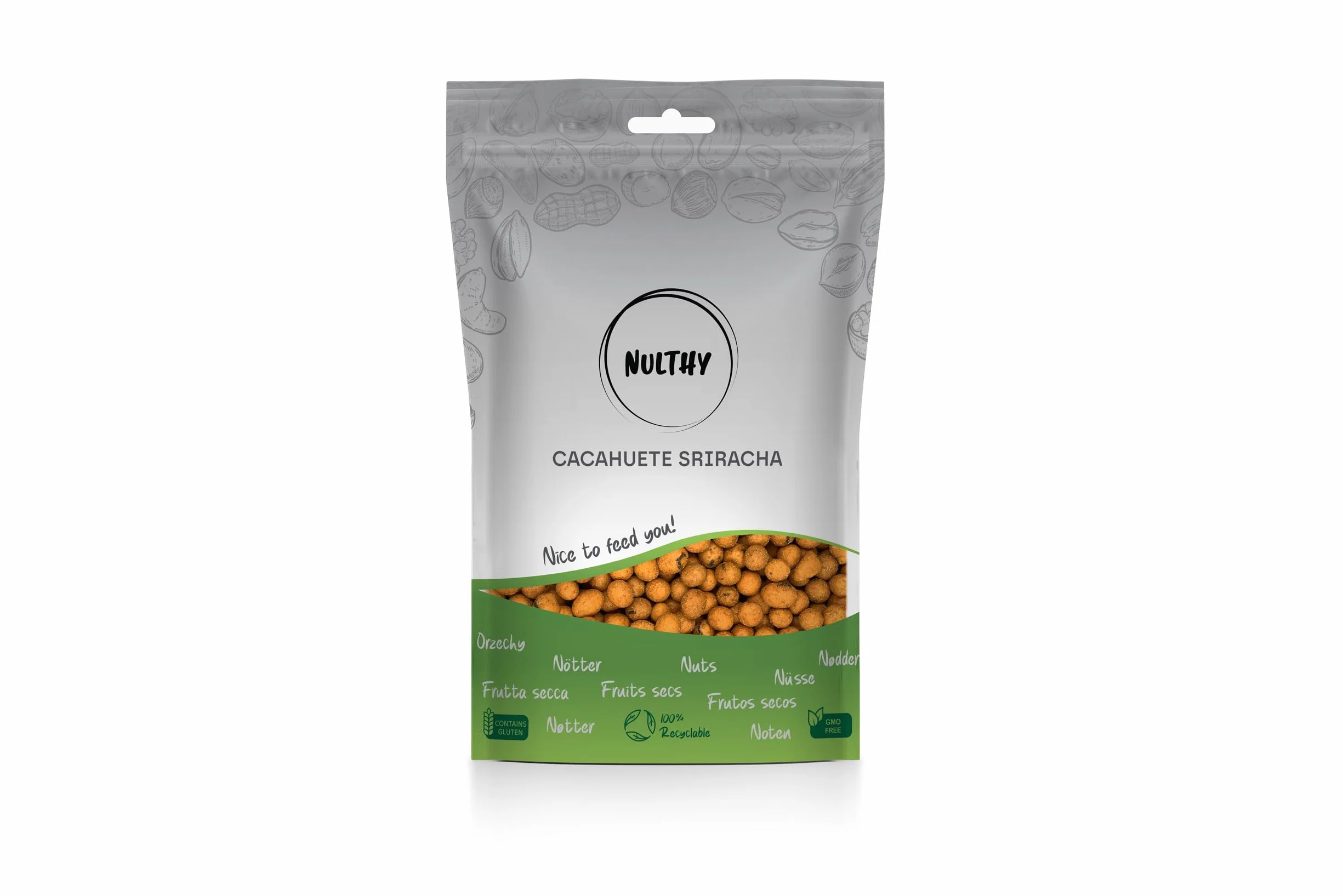 NULTHY 500g Cacahuete Sriracha Snack Gourmet Premium Frutos Secos Tostados Aperitivo Crujiente