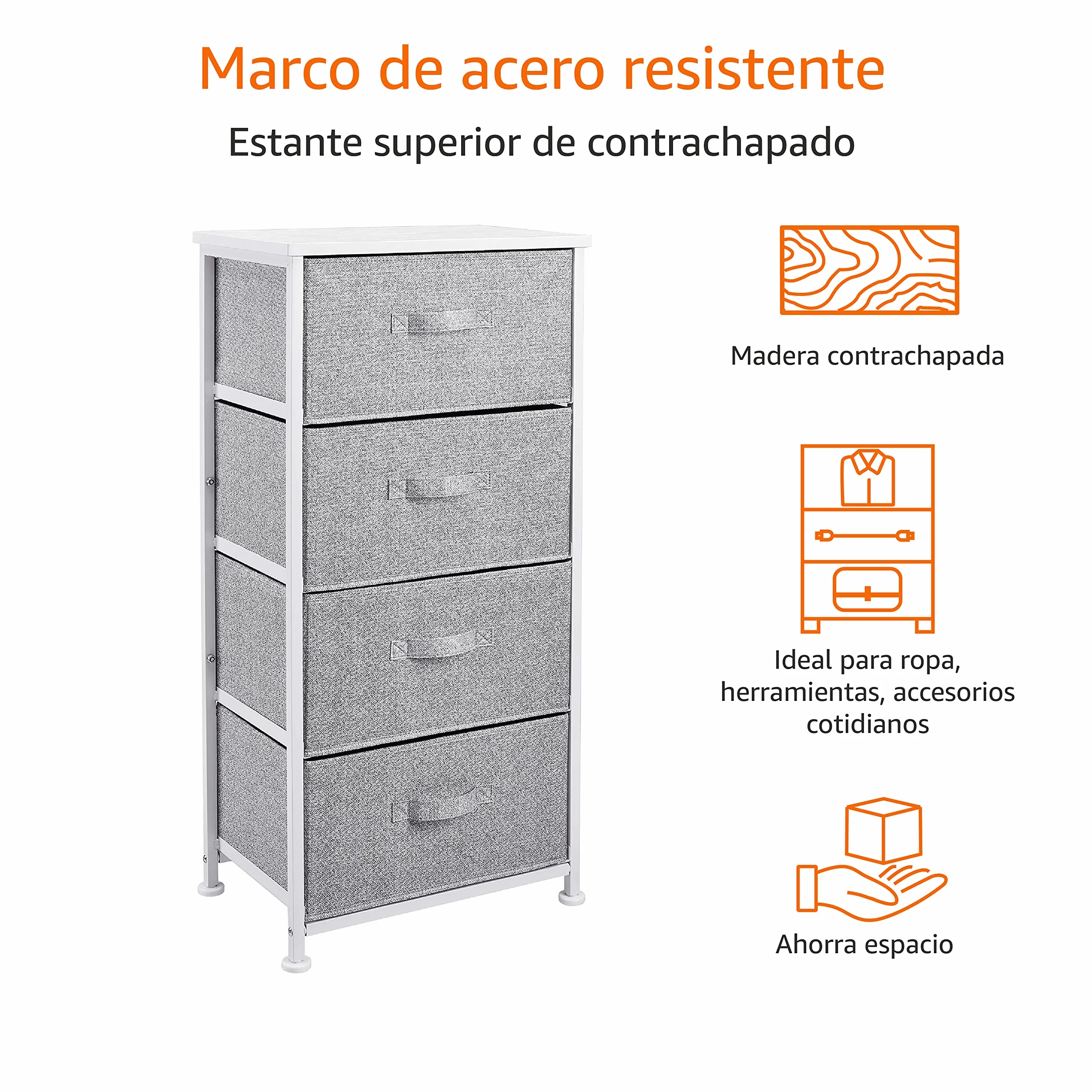 Amazon Basics Unidad de almacenamiento, de tela, con 4 cajones, para armario, blanco