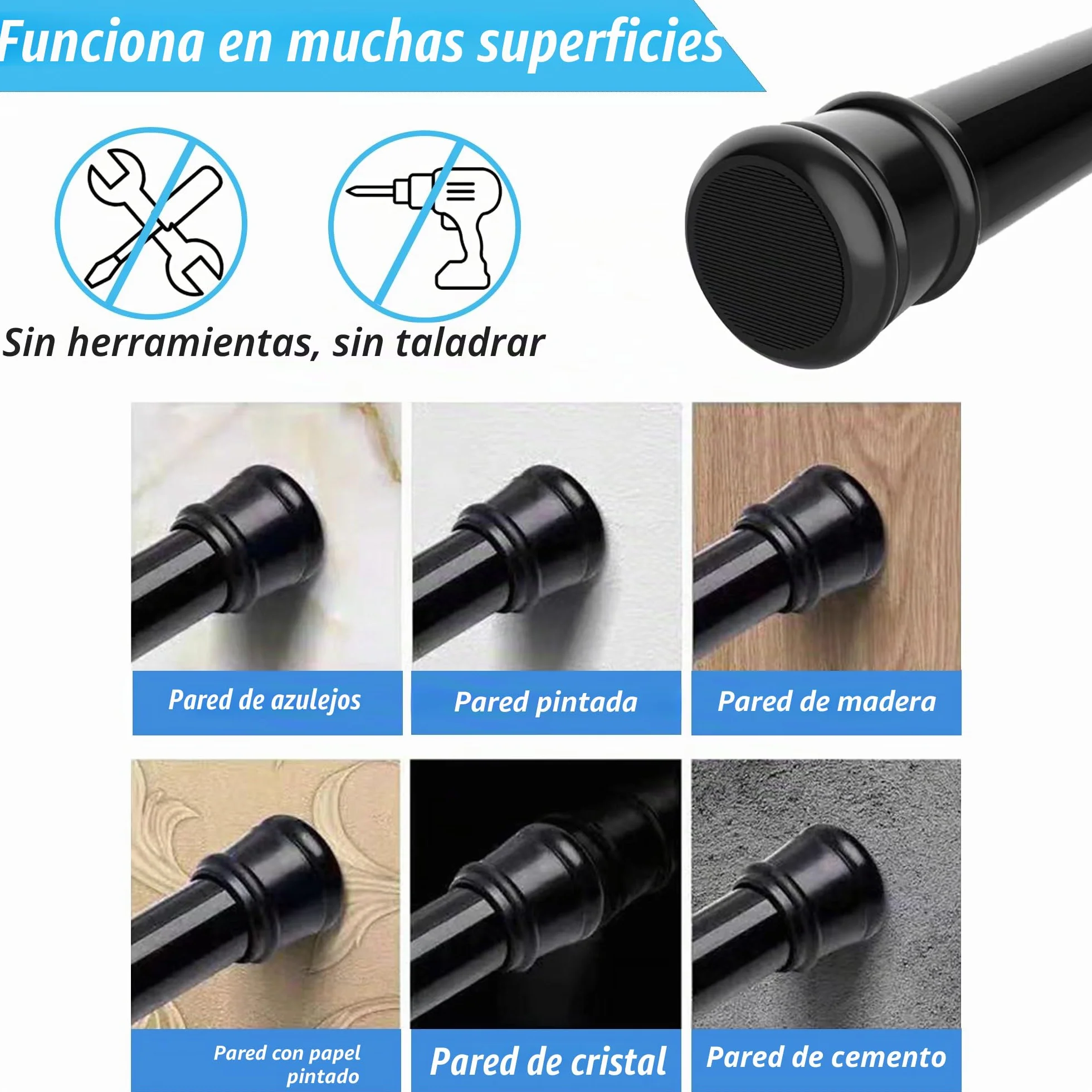 Barra de cortina extensible sin taladrar 66-90 cm blanco diámetro 25 mm para ventana baño
