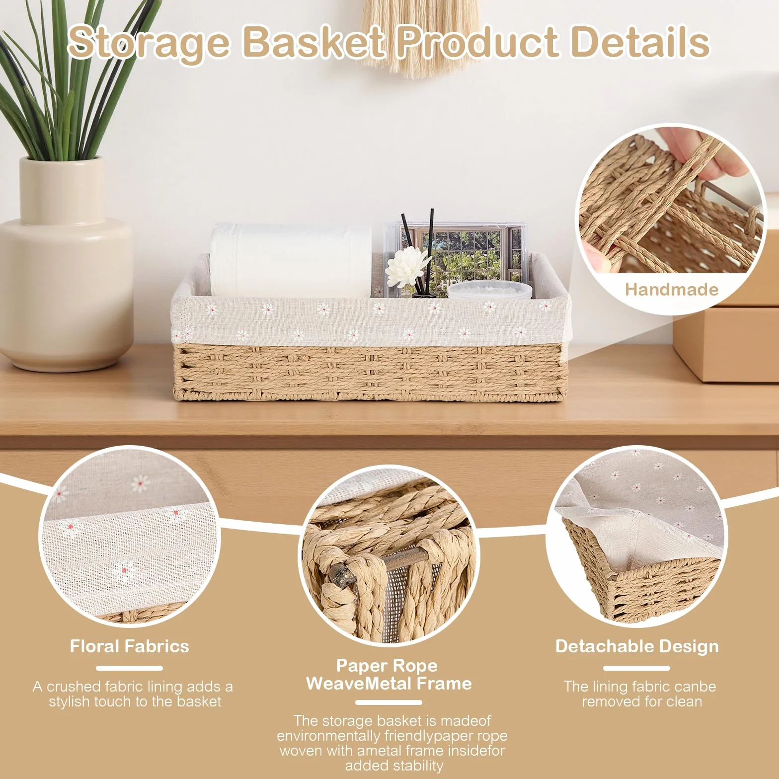 FoiiLiio Cestas de Almacenamiento Trenzadas Juego de 3, Cesta de Almacenamiento de Juguetes Cesta de baño Cambiador Trenzado cesta organizadora Cesta de la Habitación de los Niños (Beige)