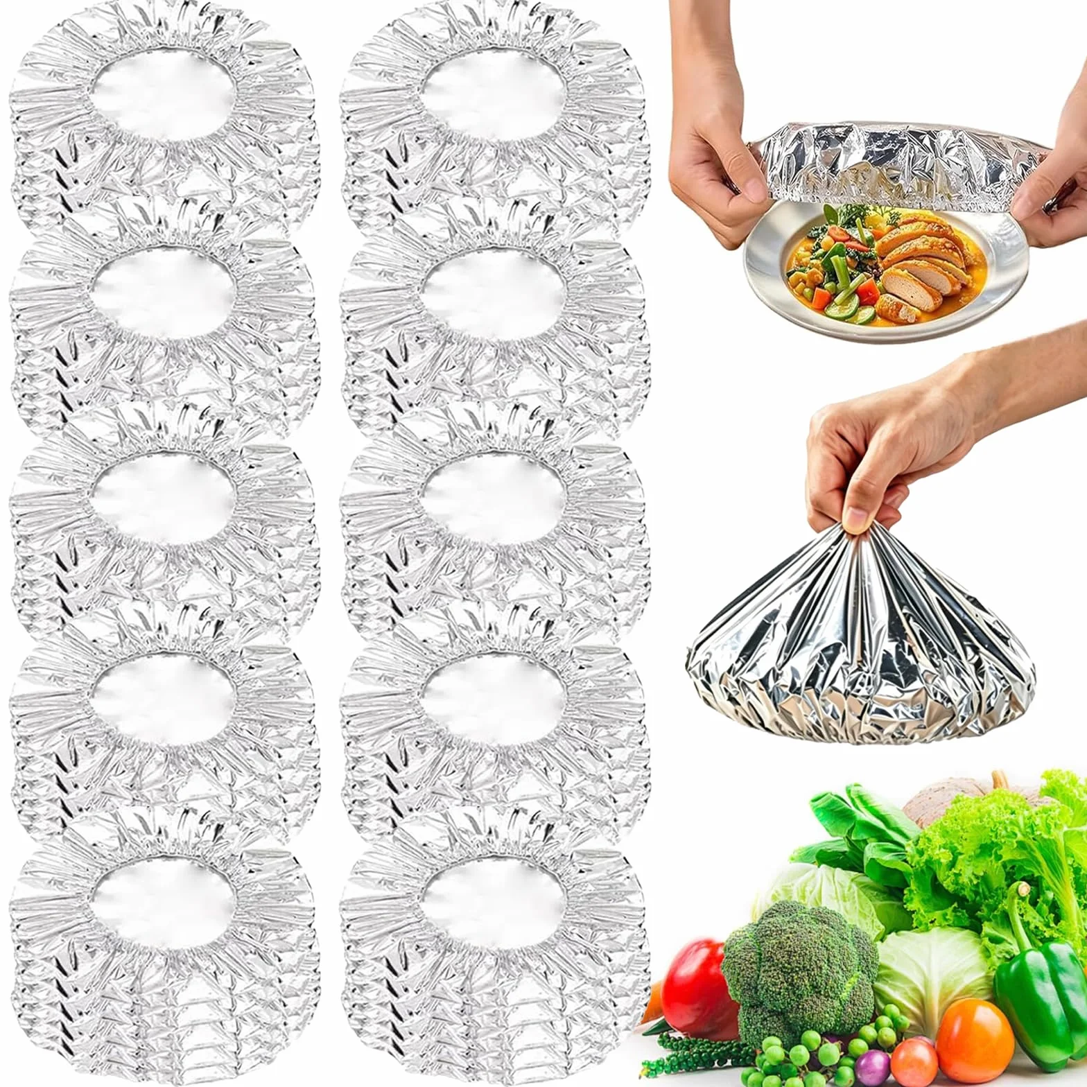 Fundas de Papel de Aluminio Reutilizables para Alimentos - Tapas Elásticas Térmicas 110°C, Aptas para Microondas, Cubre Platos y Cuencos 11-28 cm (30pcs)