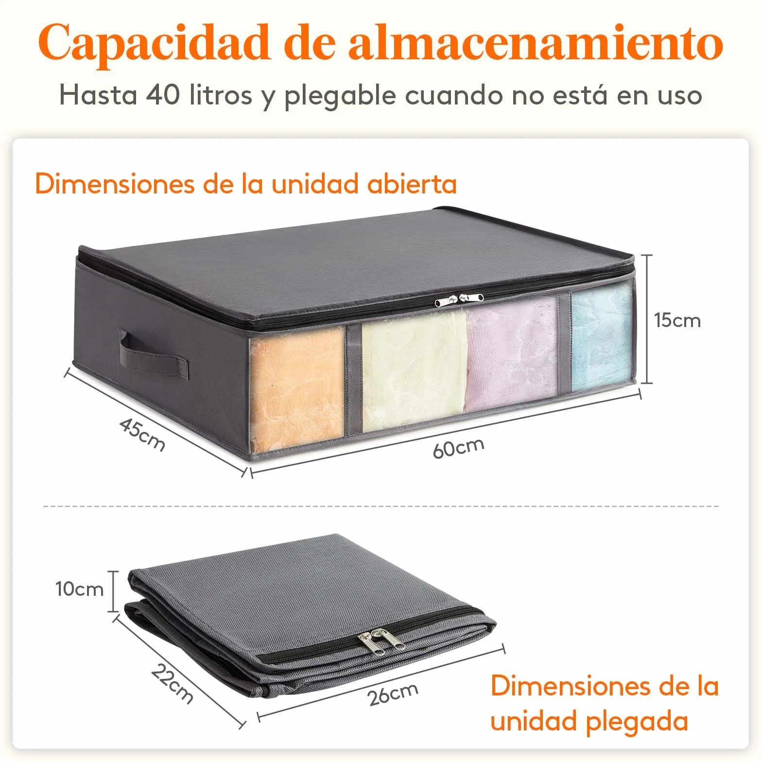Lifewit Bolsas de Almacenaje Debajo de la Cama con Ventana, 40 L, 3 Piezas, Gris