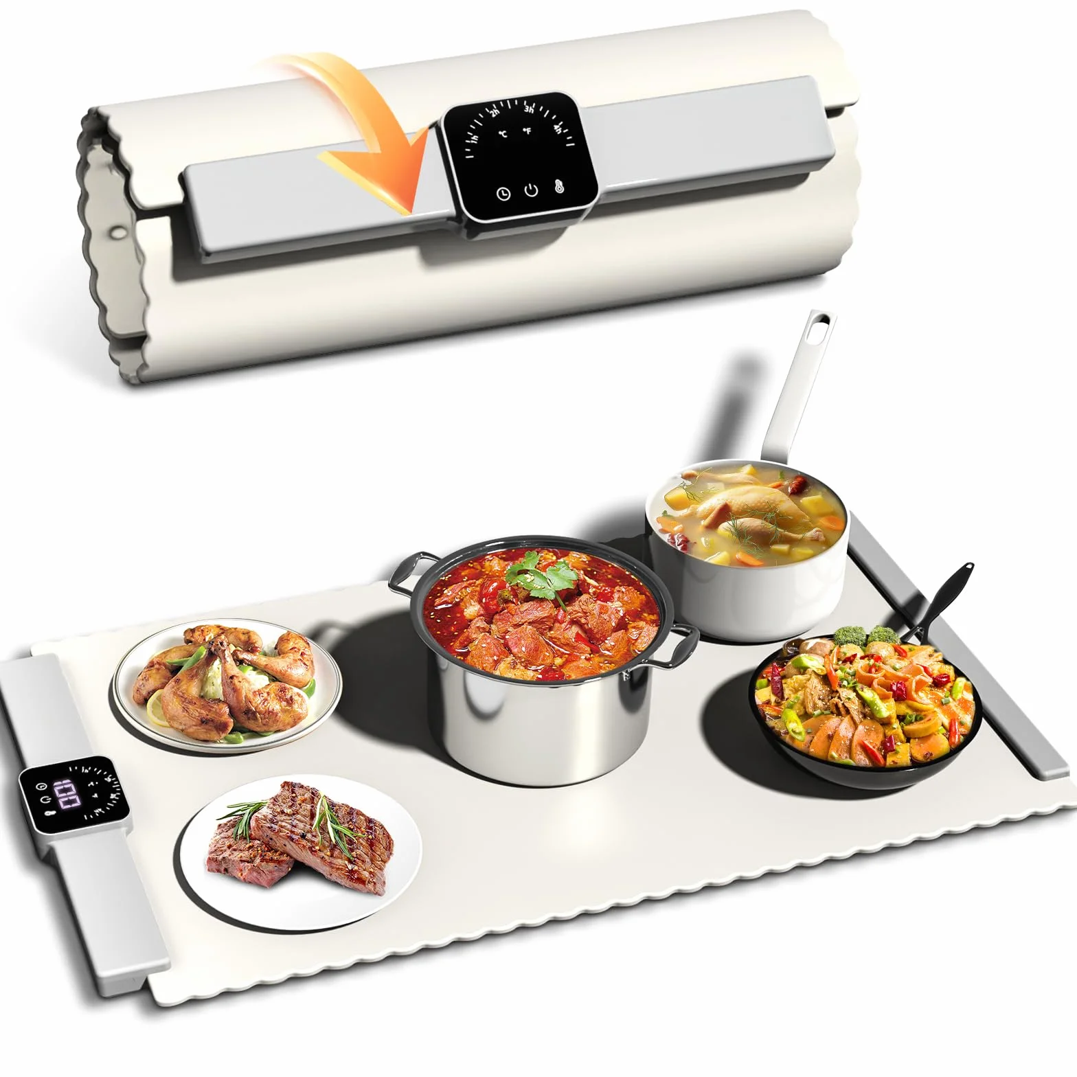 Tabla Calentadora de Alimentos Plegable 60-100℃ Eléctrico Portátil con Temporizador