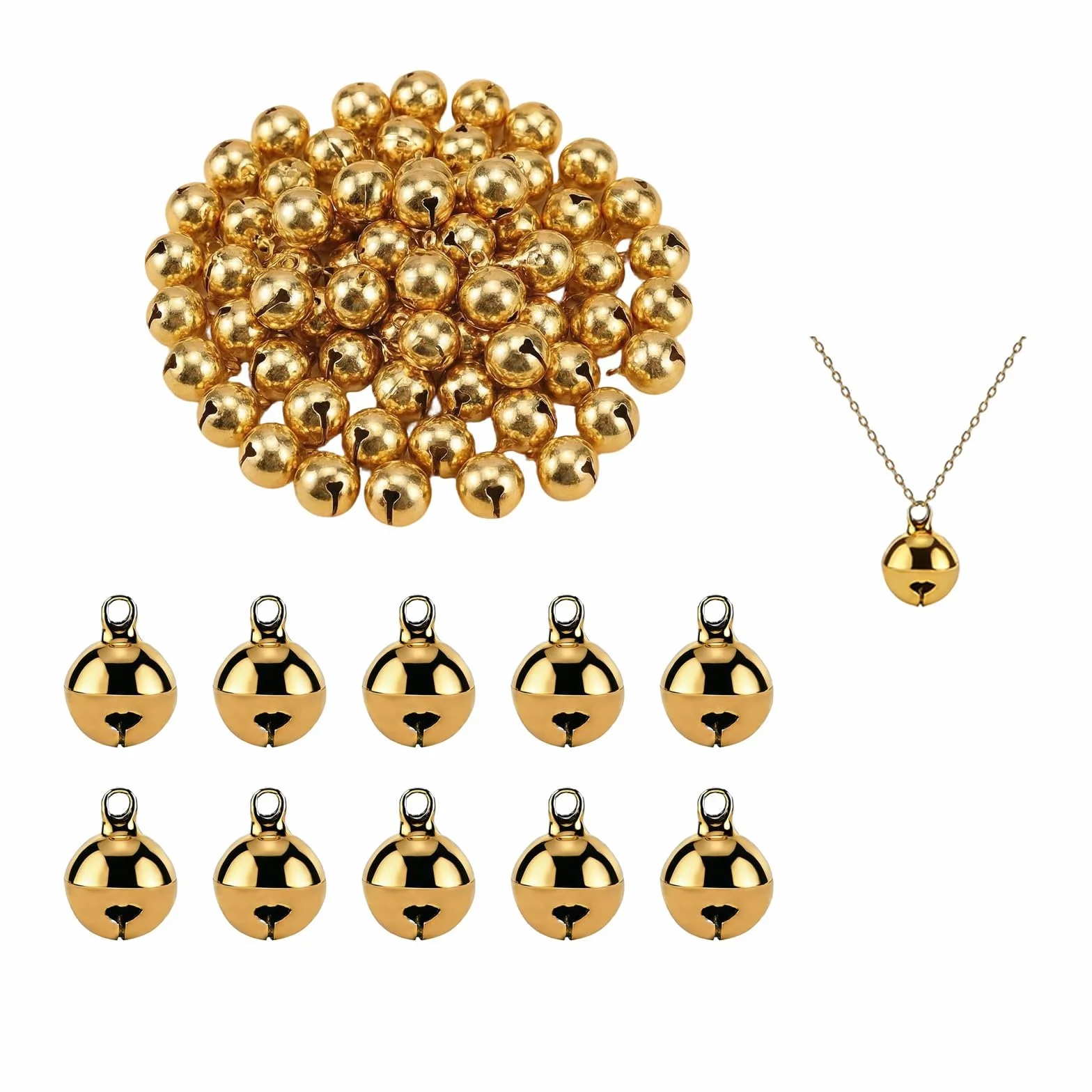 100 Campanas Decorativas de Cobre 14 mm para Manualidades, Joyería y Decoraciones Festivas