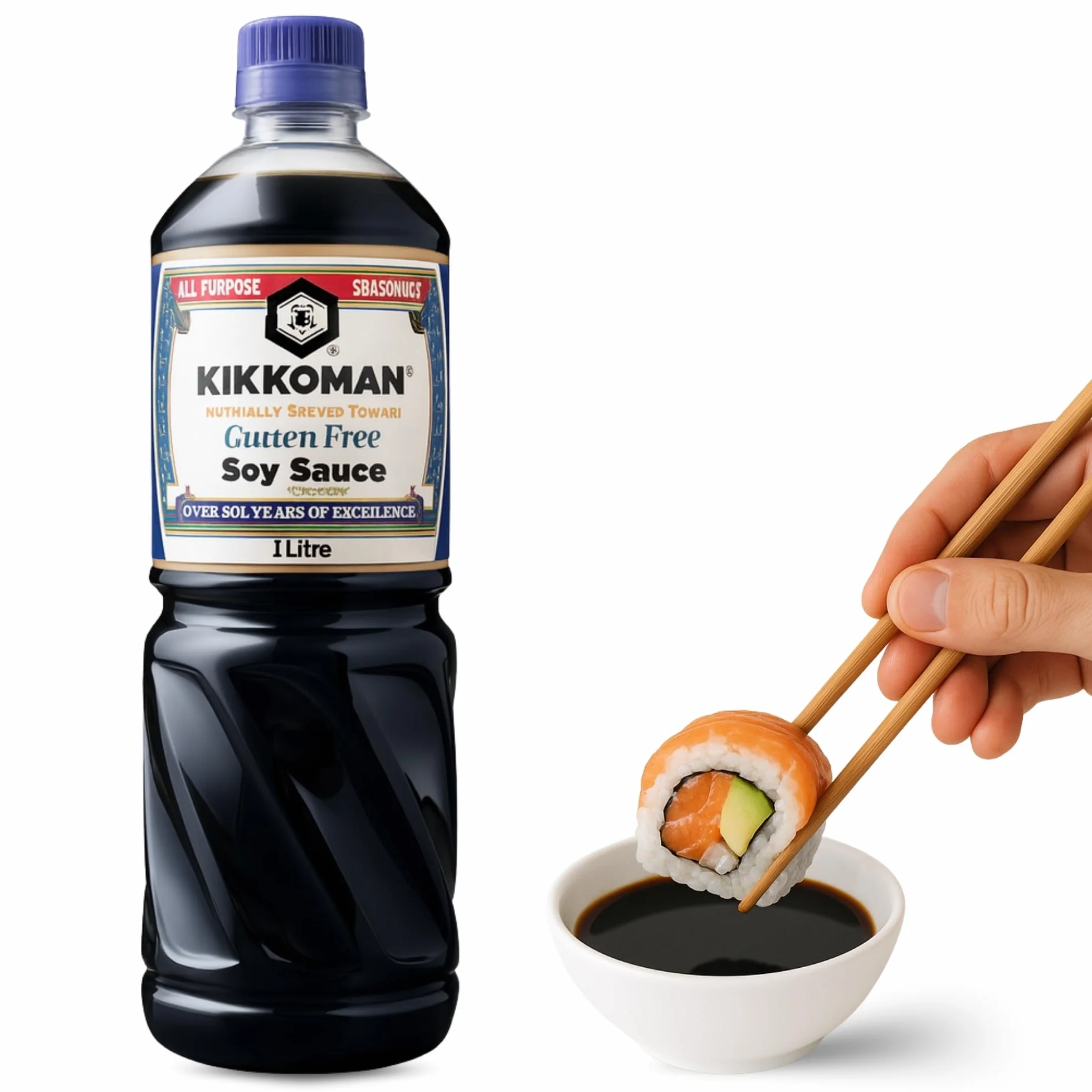 Salsa de Soja sin Gluten Japonesa 100% Natural 1000 ml para Sushi, Verduras, Sopas
