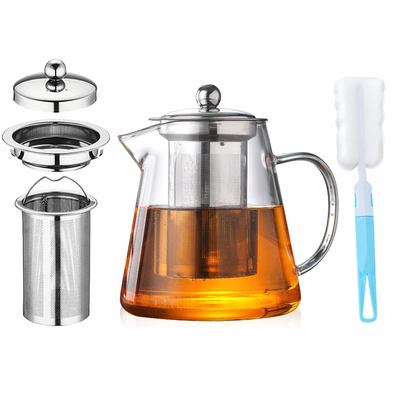 Tetera de Cristal con Colador 950 ml, Vidrio de Borosilicato, Apta para Lavavajillas