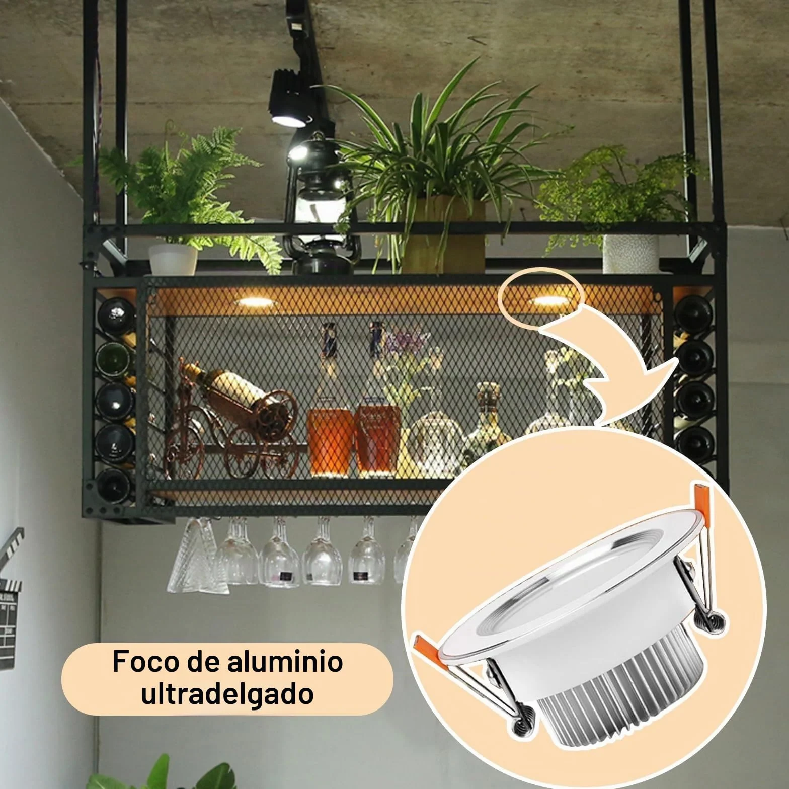 Estante de Techo, botellero Colgante de Gran Capacidad, se Puede Colgar o Montar en la Pared, botellero Simple con luz, Adecuado para Bares, restaurantes (80 * 30 * 55+40cm)