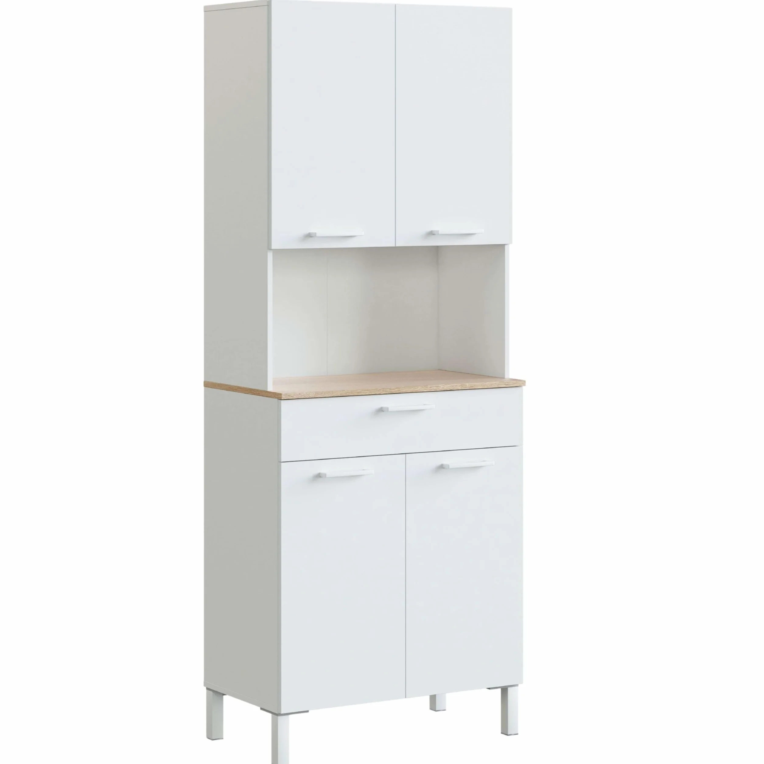 Habitdesign Mueble Auxiliar Cocina 4 Puertas + 1 Cajón, Modelo Kira, Acabado Blanco Artik y Roble Canadian, Medidas: 186 cm (Alto) x 72 cm (Ancho) x 40 cm (Fondo)