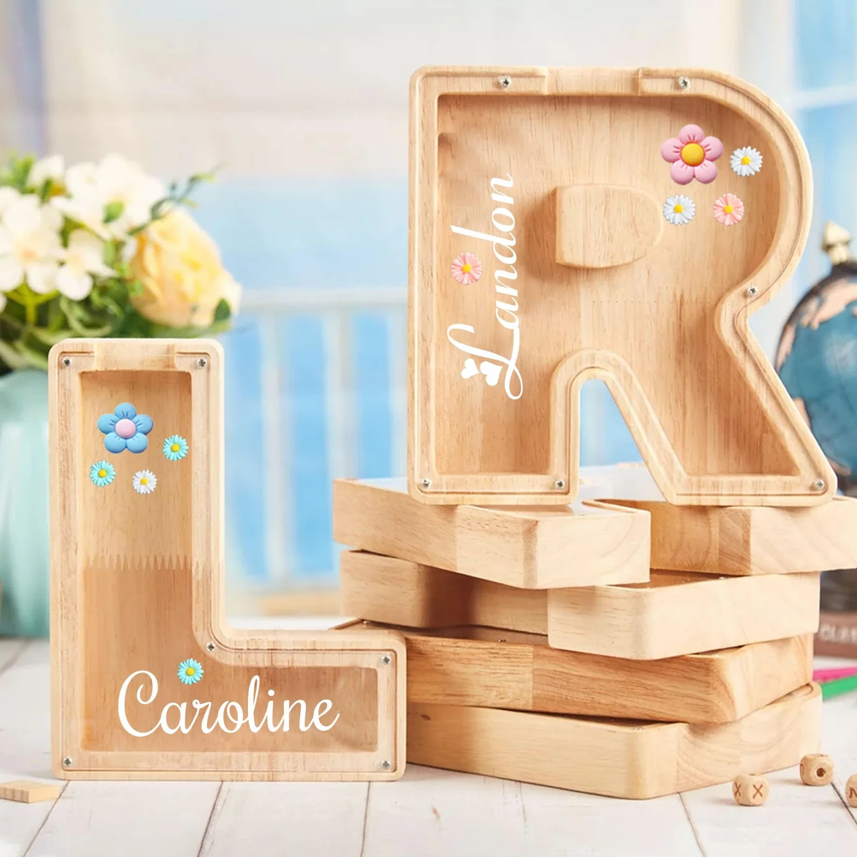 Hucha Personalizada Caja de Madera Transparente para Monedas y Decoración Sala de Estar Dormitorio