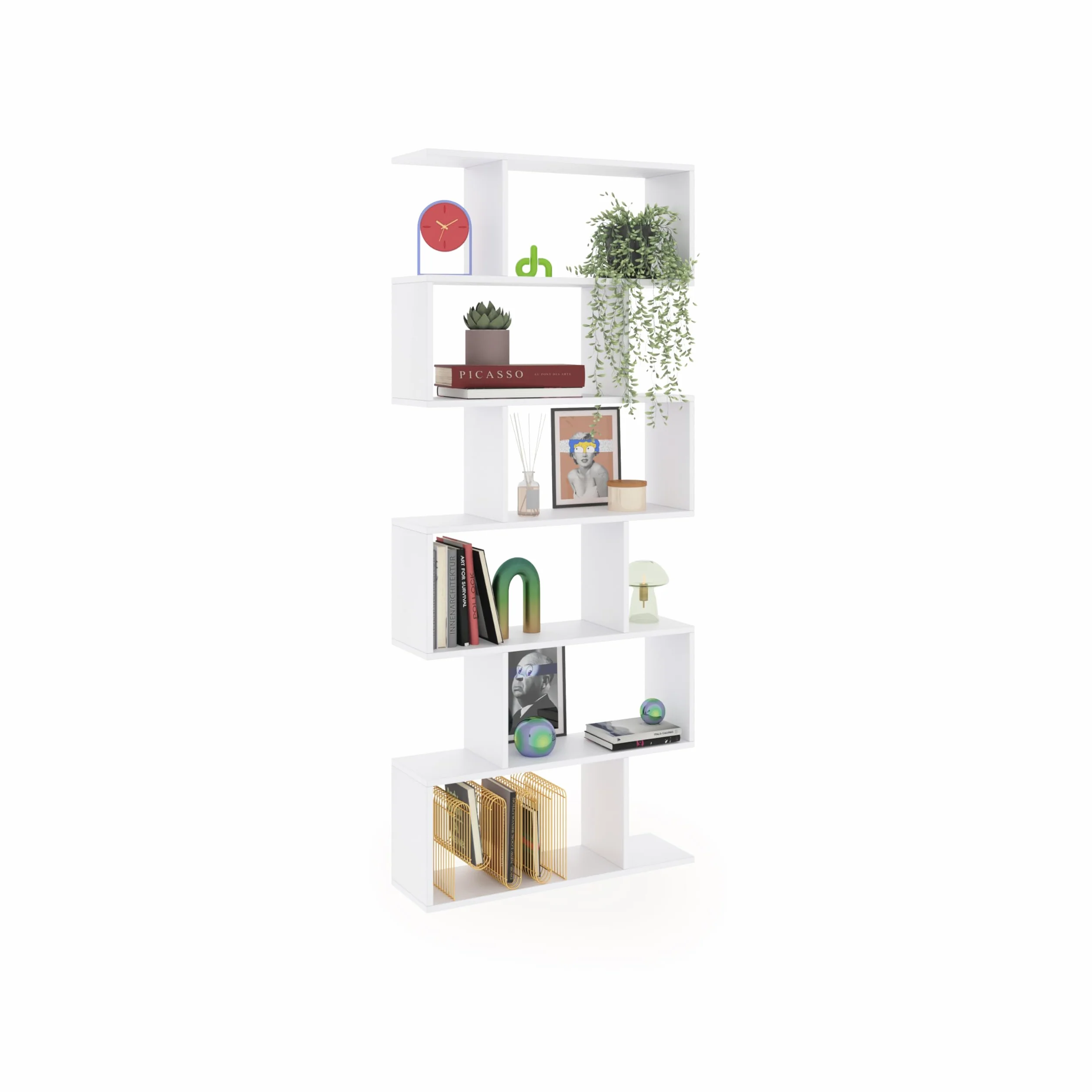 duehome | Estantería Salon, Libreria, Separador Ambientes, Modelo Zoe High, Color Blanco Brillo, Medidas: 80 cm (Ancho) x 192 cm (Alto) x 24 cm (Fondo)