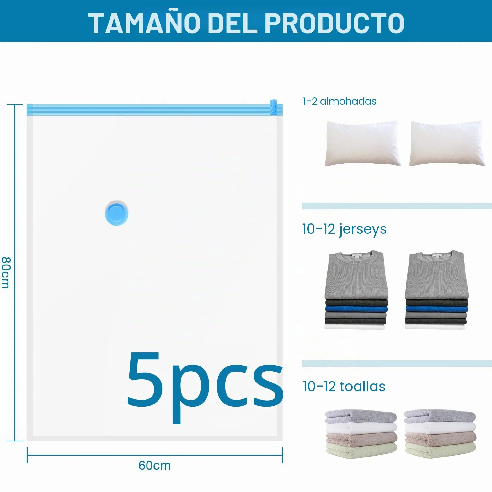 Diboniur Bolsas Vacio Ropa 5 Piezas 80 x 60 cm Almacenamiento Reutilizable