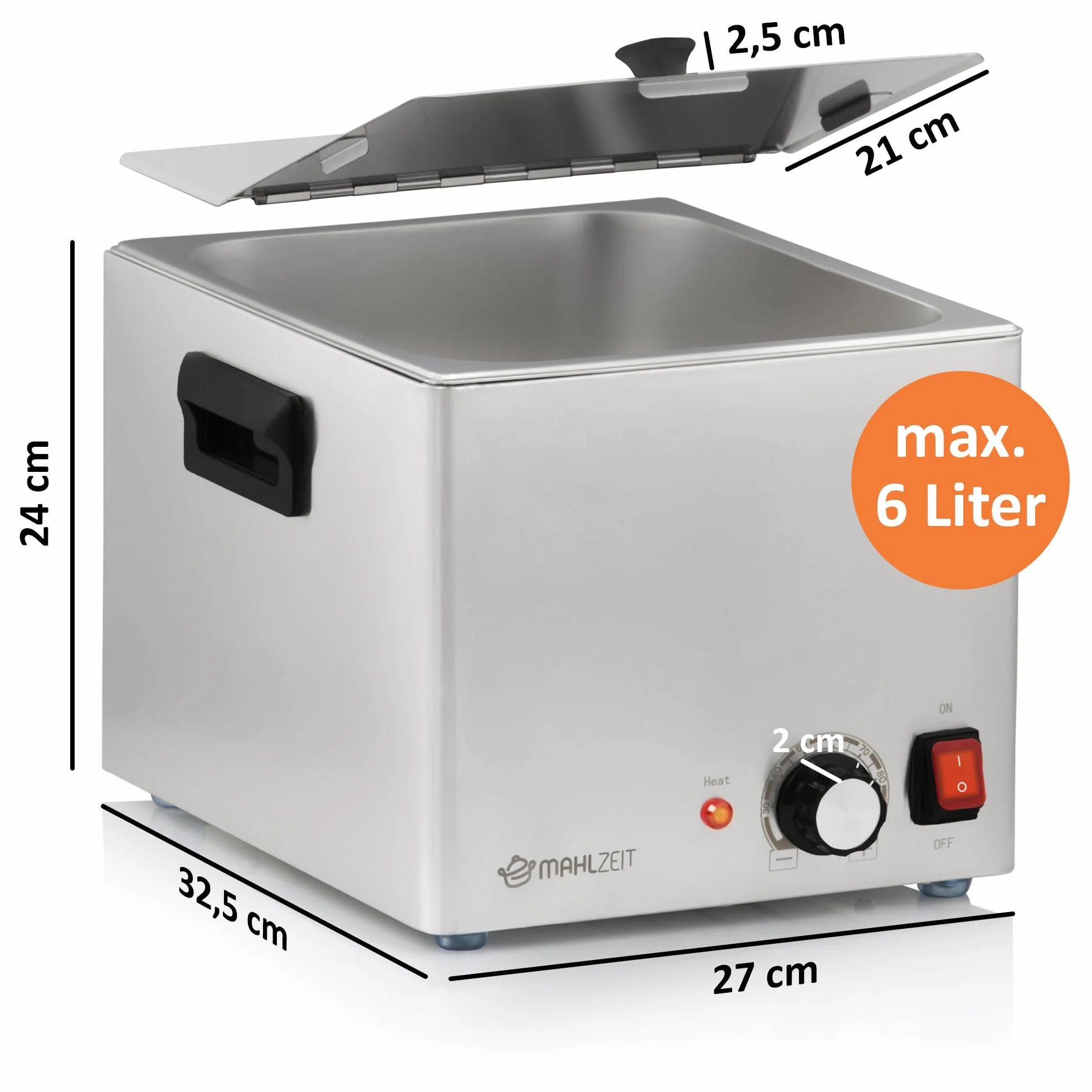 Mahlzeit Calentador de Salchichas Eléctrico de Acero Inoxidable | 29,5 x 34,5 x 24 cm | Calentador de Salchichas Gastro | 220-240 V | 1200 W | Calentador para Perritos Calientes, Hot Dog Warmer
