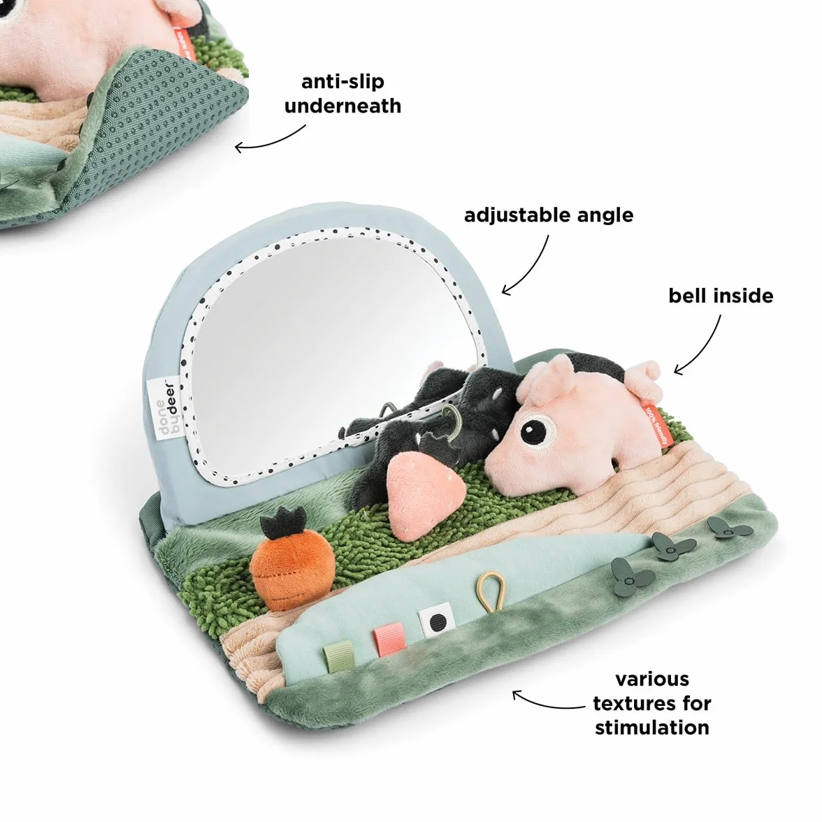 Done by Deer Espejo sensorial Tummy Time Tiny Farm Mezcla Color