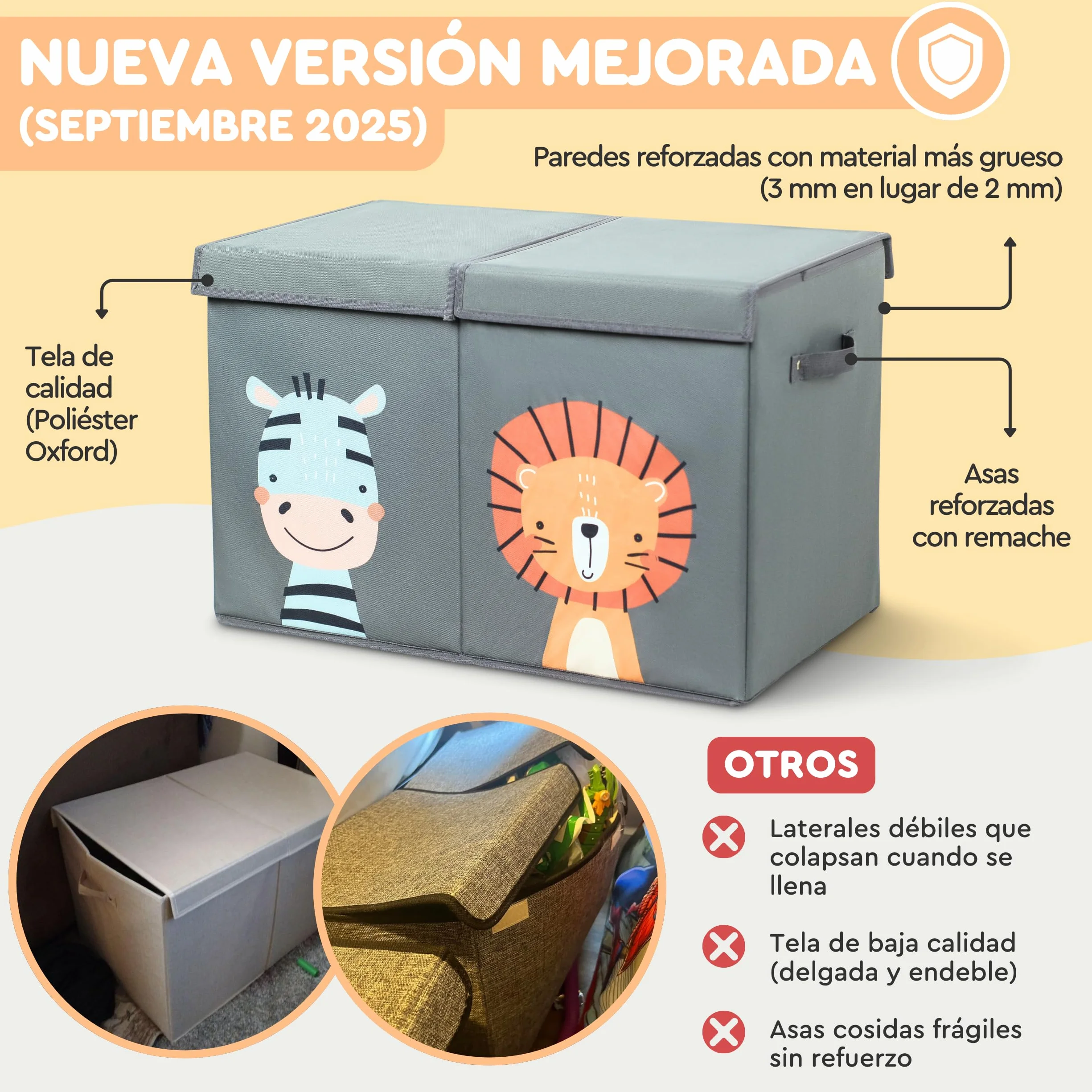 Caja de Almacenaje de Juguetes Plegable 78L Tela Oxford Gris