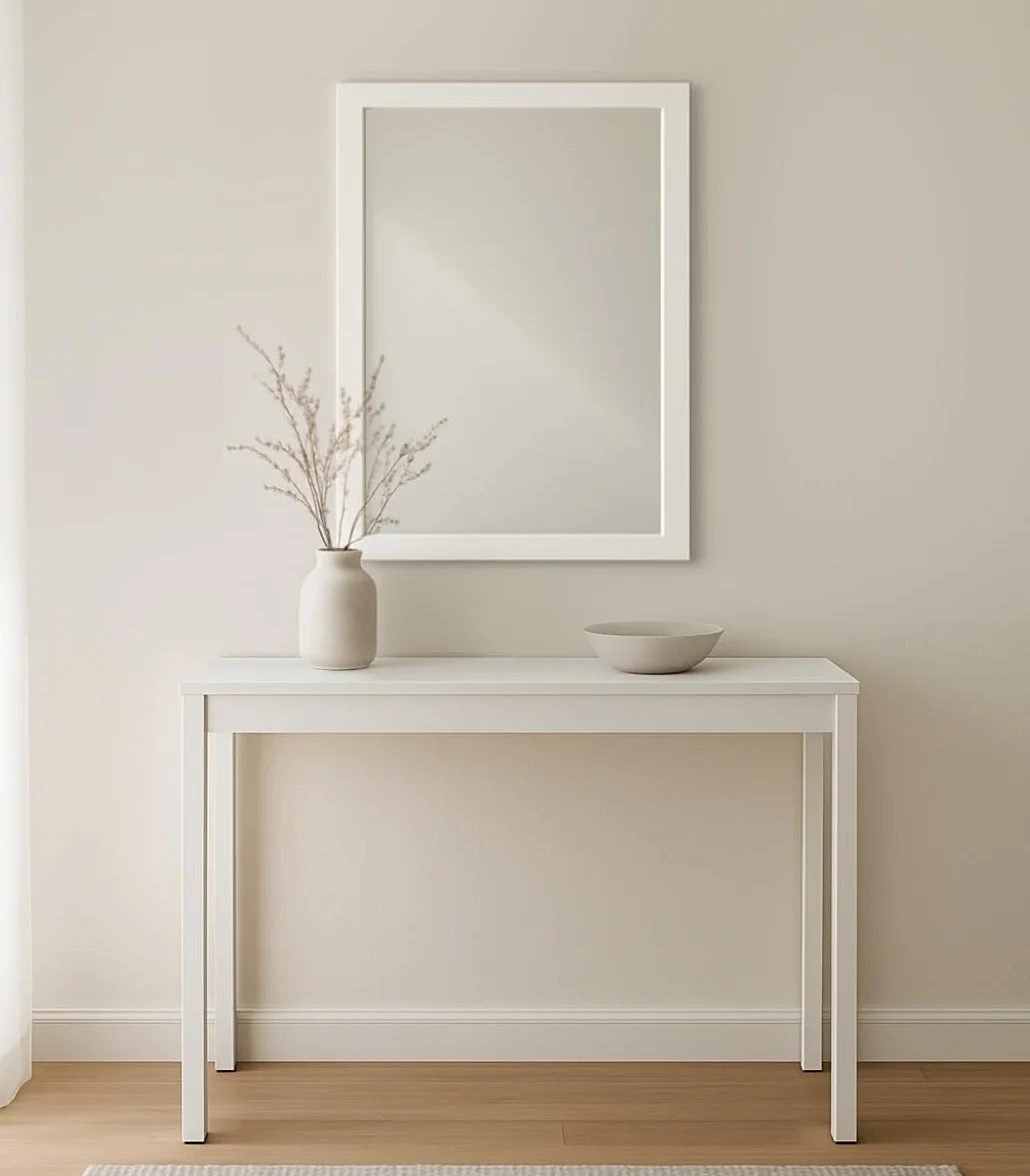 LOLAhome - Espejo de Pared Rectangular con Marco Blanco de plástico para recibidor. Diseño Funcional y Duradero Que aporta Estilo y Visibilidad a Cualquier habitación. Medidas 76x56 cm.