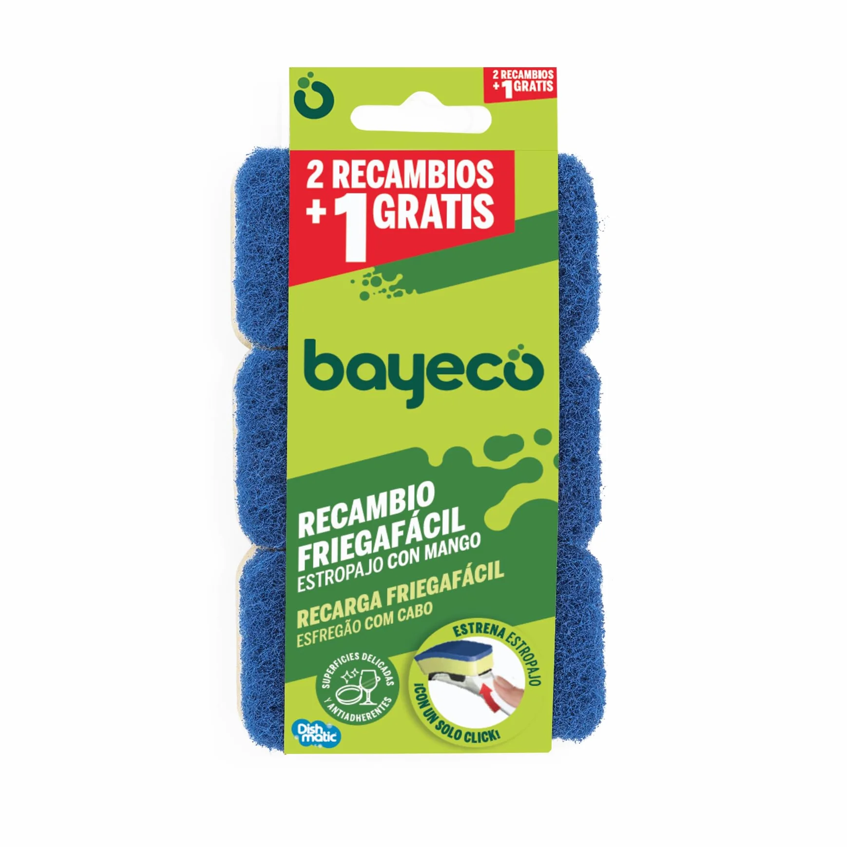 Bayeco Recambio Estropajo con Mango No Raya Pack 3 Unidades Azul