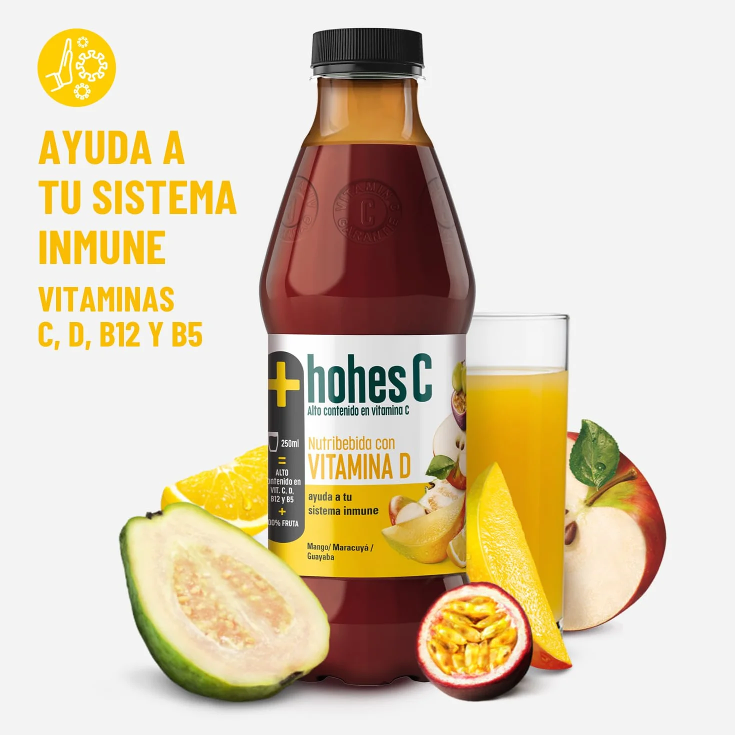 hohes C Plus Zumo con Vitamina C y D Fortalece los huesos 100% natural 1L