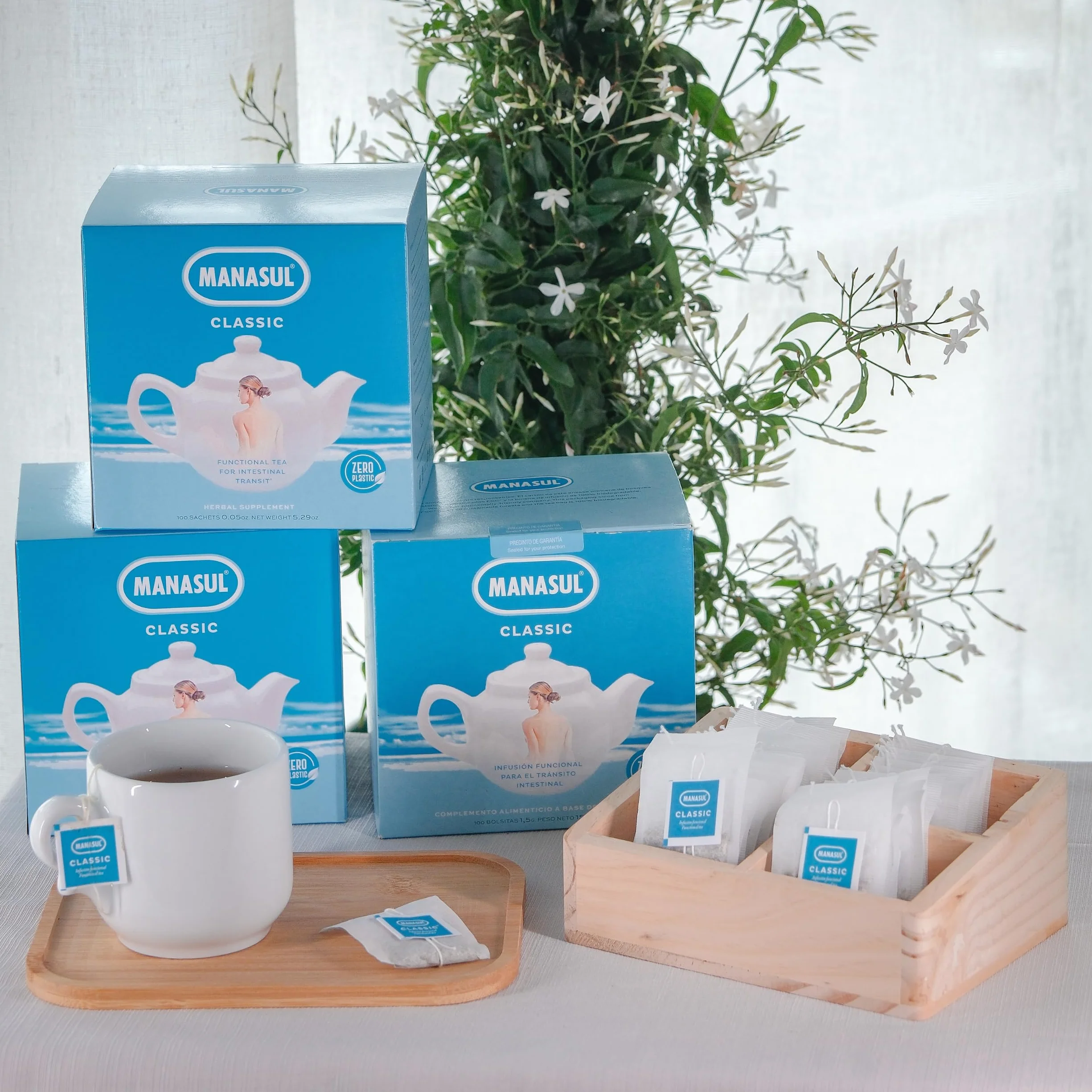 MANASUL Classic Infusión Laxante Sen Melisa Menta Regaliz Anis Verde 100% Natural Caja 100 Bolsitas