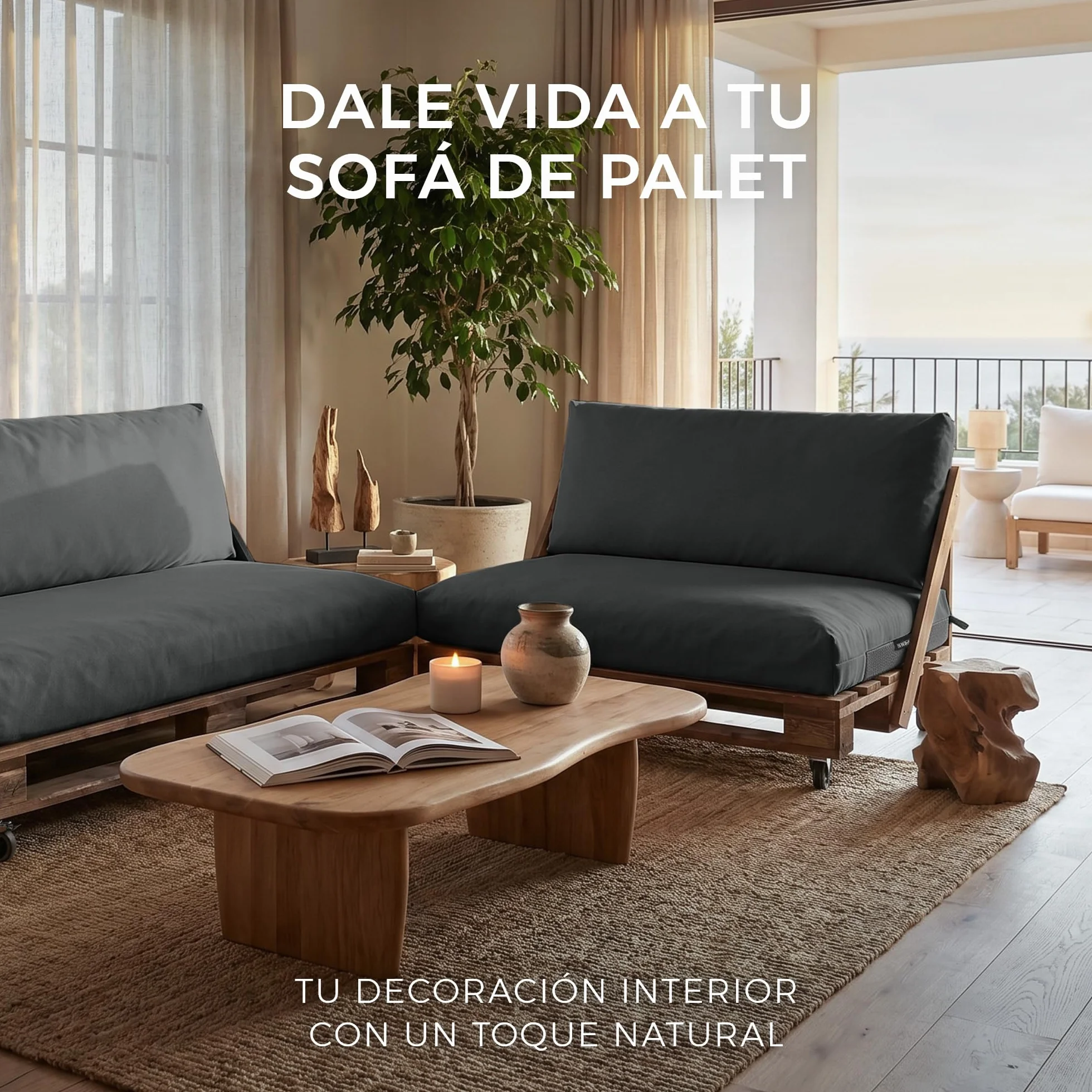 HAPPERS Cojines para Palets 80x80x20cm Gris Naylim Mate Relleno Foam-EPS-Plus Antimanchas Transpirables Desenfundables Lavables AquOut