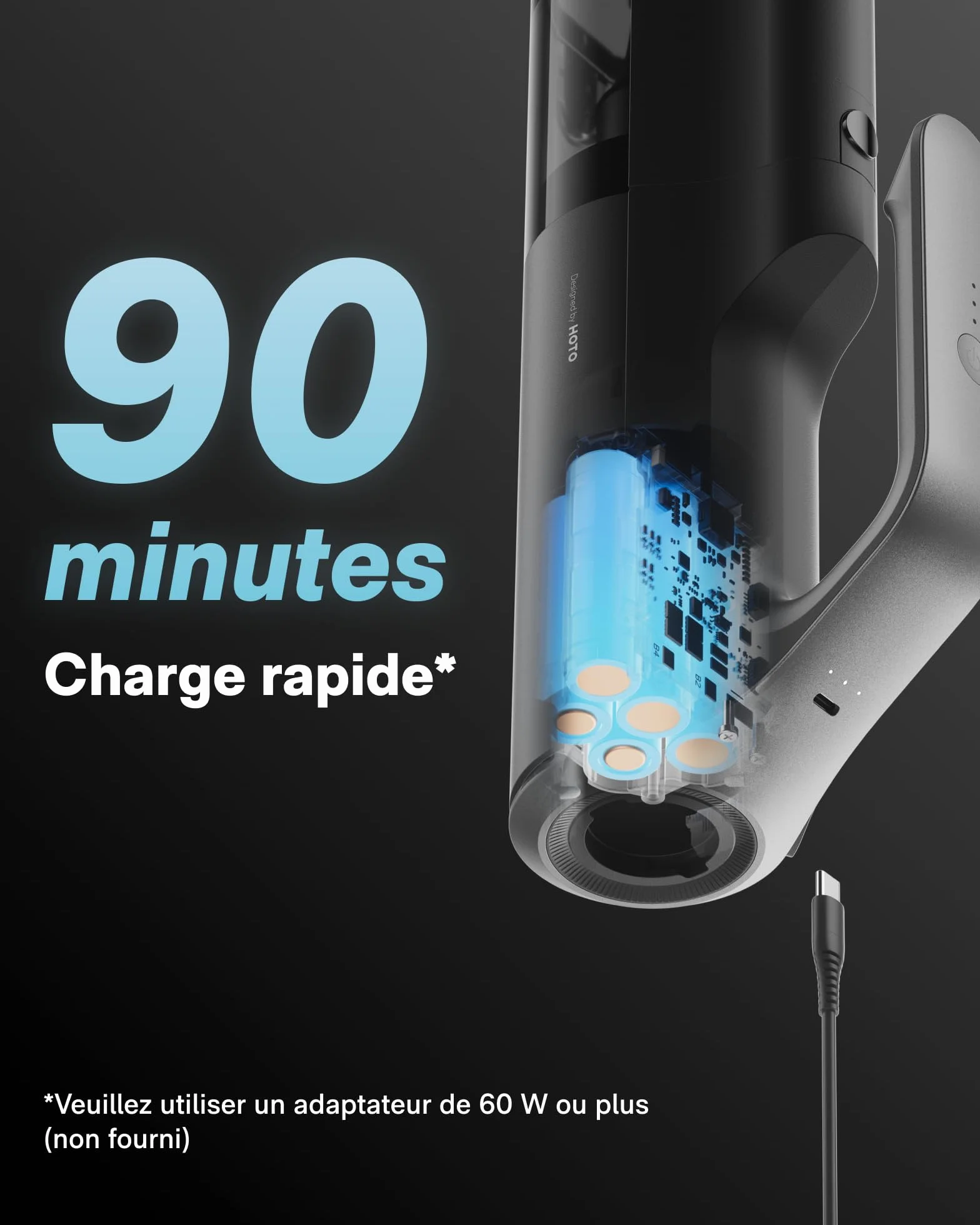 HOTO BlowVac™ Aspiradora de Mano inalámbrica, Aspirador Coche con Alta Potencia de 23000 Pa, 3 Modos de succión, Aspirador de Mano Potente para el Interior del Coche, Mascotas, Pelo y alfombras