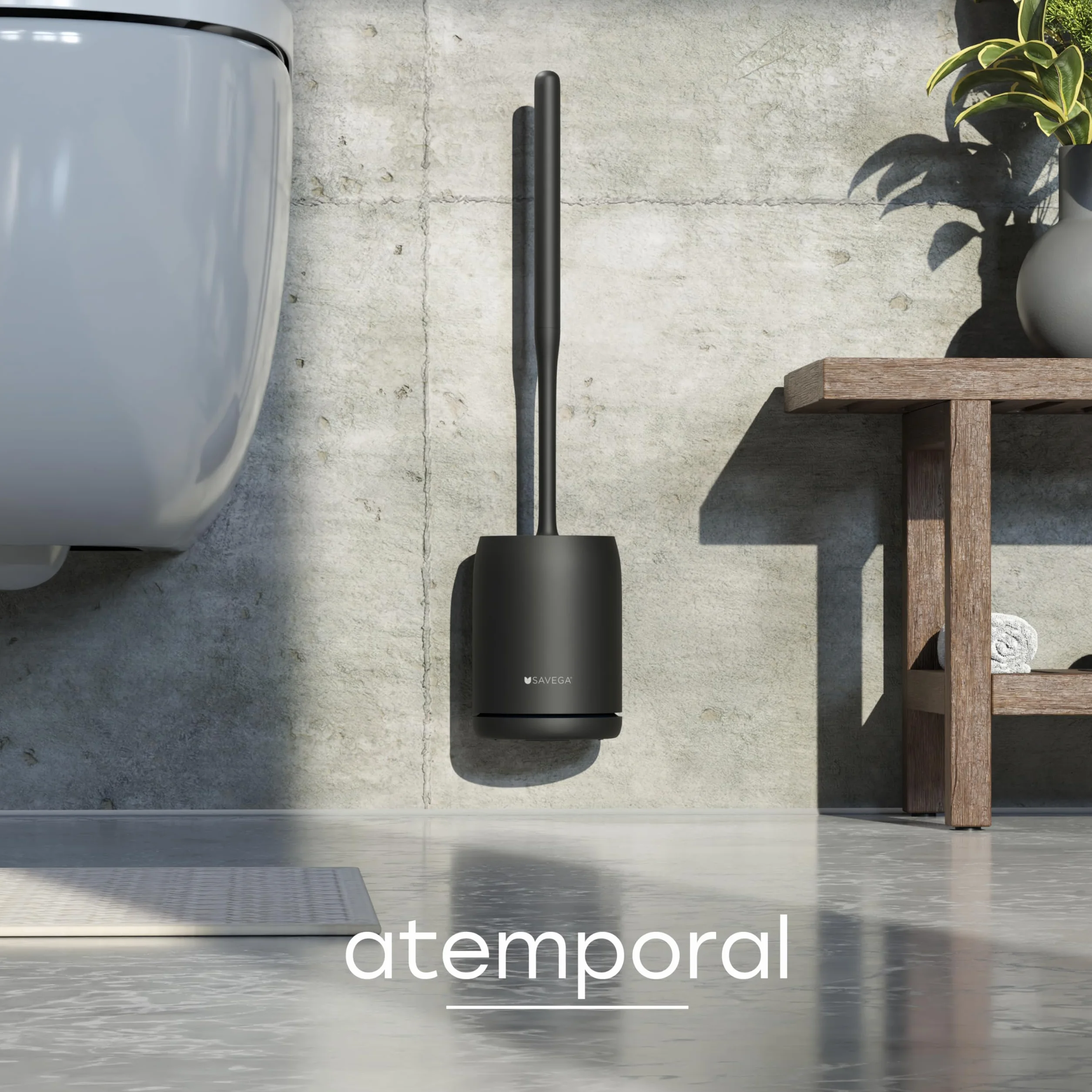 SAVEGA – Escobilla WC de Silicona Negra – Cepillo Inodoro de Pared sin Taladro – Soporte Portaescobilla Moderno