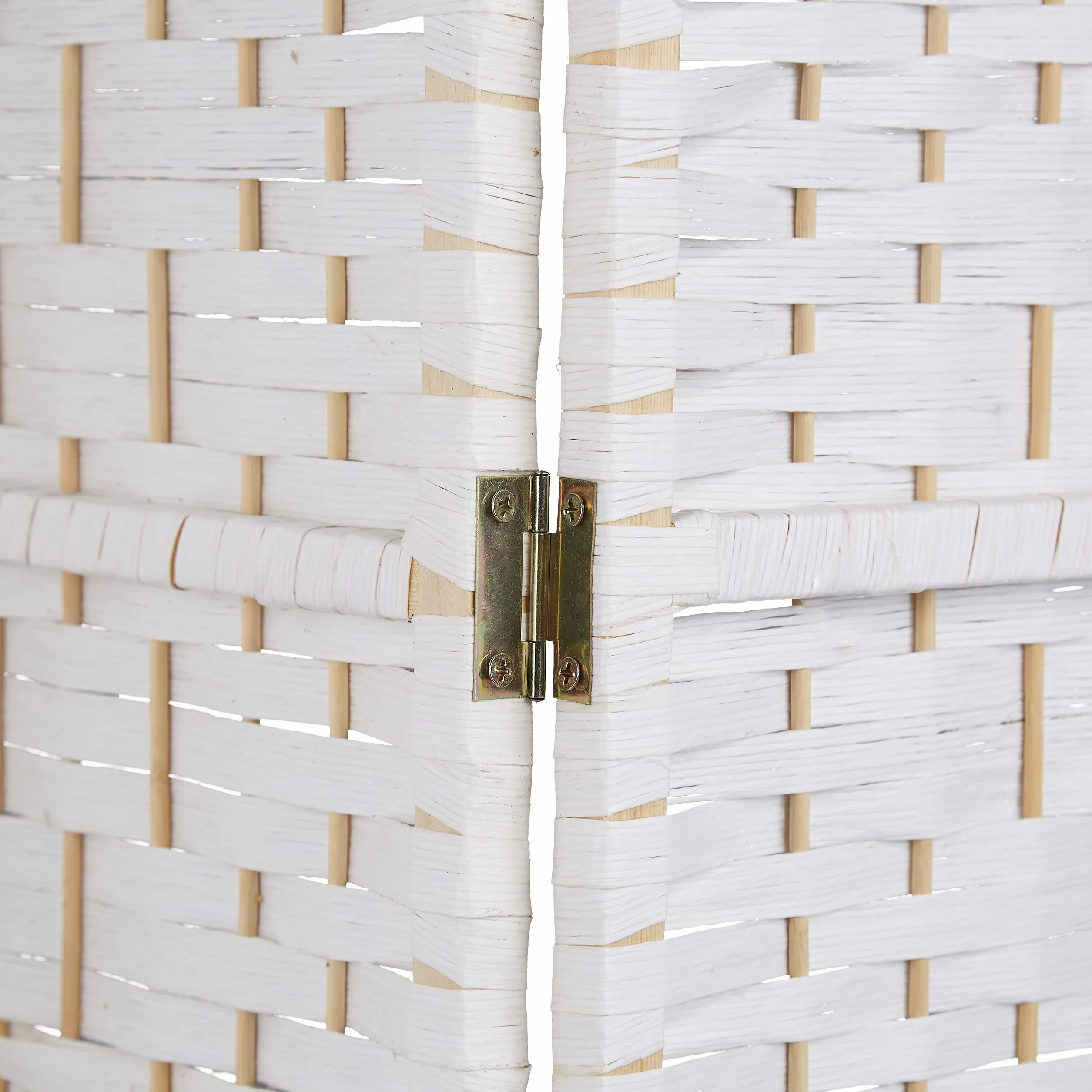 Relaxdays Biombo 6 Paneles, 170 x 240 cm, Separador Ambientes Plegable, Madera y Cuerda de Papel, Mampara en Blanco