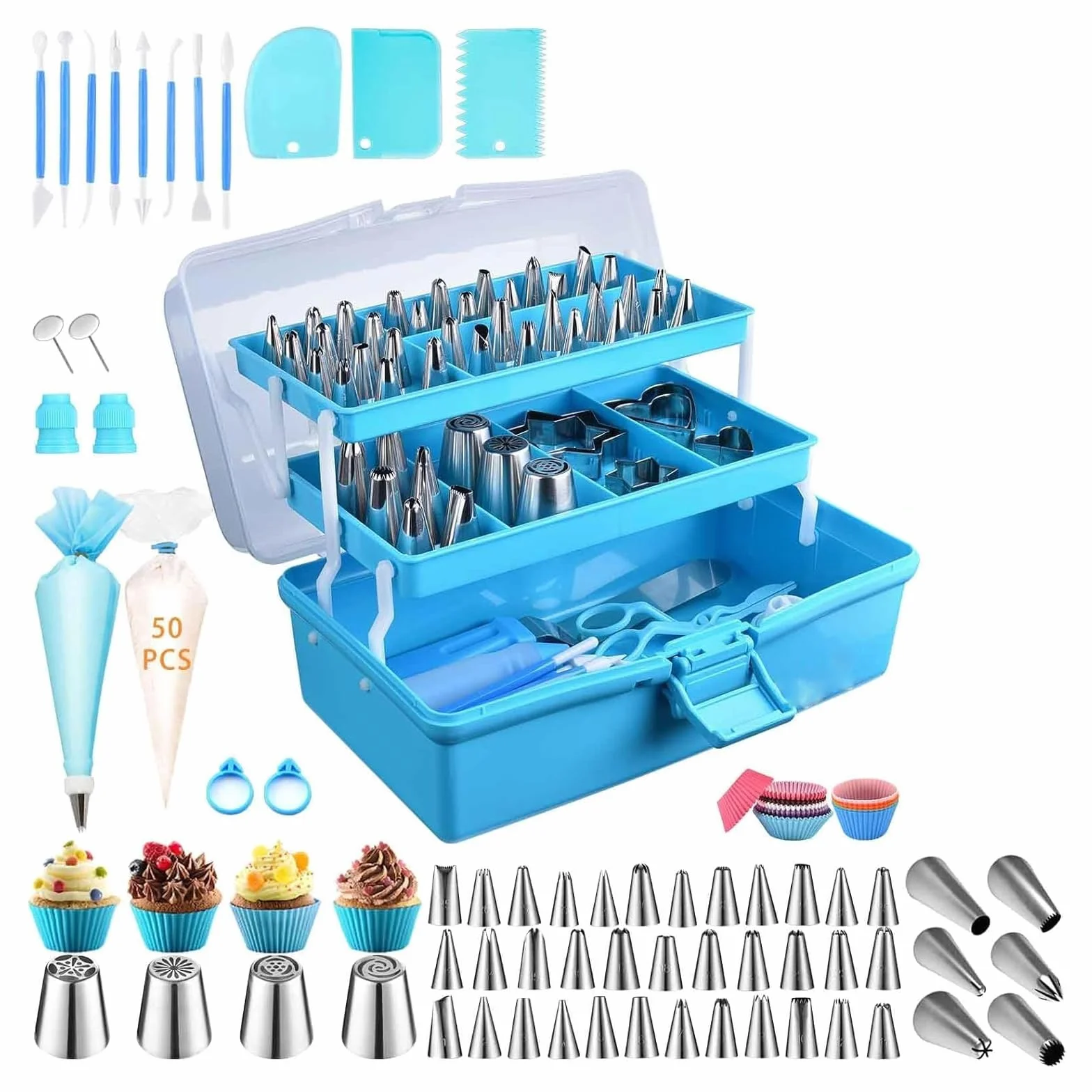 Kit De 236 Piezas para Decorar Pasteles con Estuche De Almacenamiento: Mangas Pasteleras Profesionales, Boquillas para Glaseado Y Accesorios para Fondant para Principiantes Y Expertos