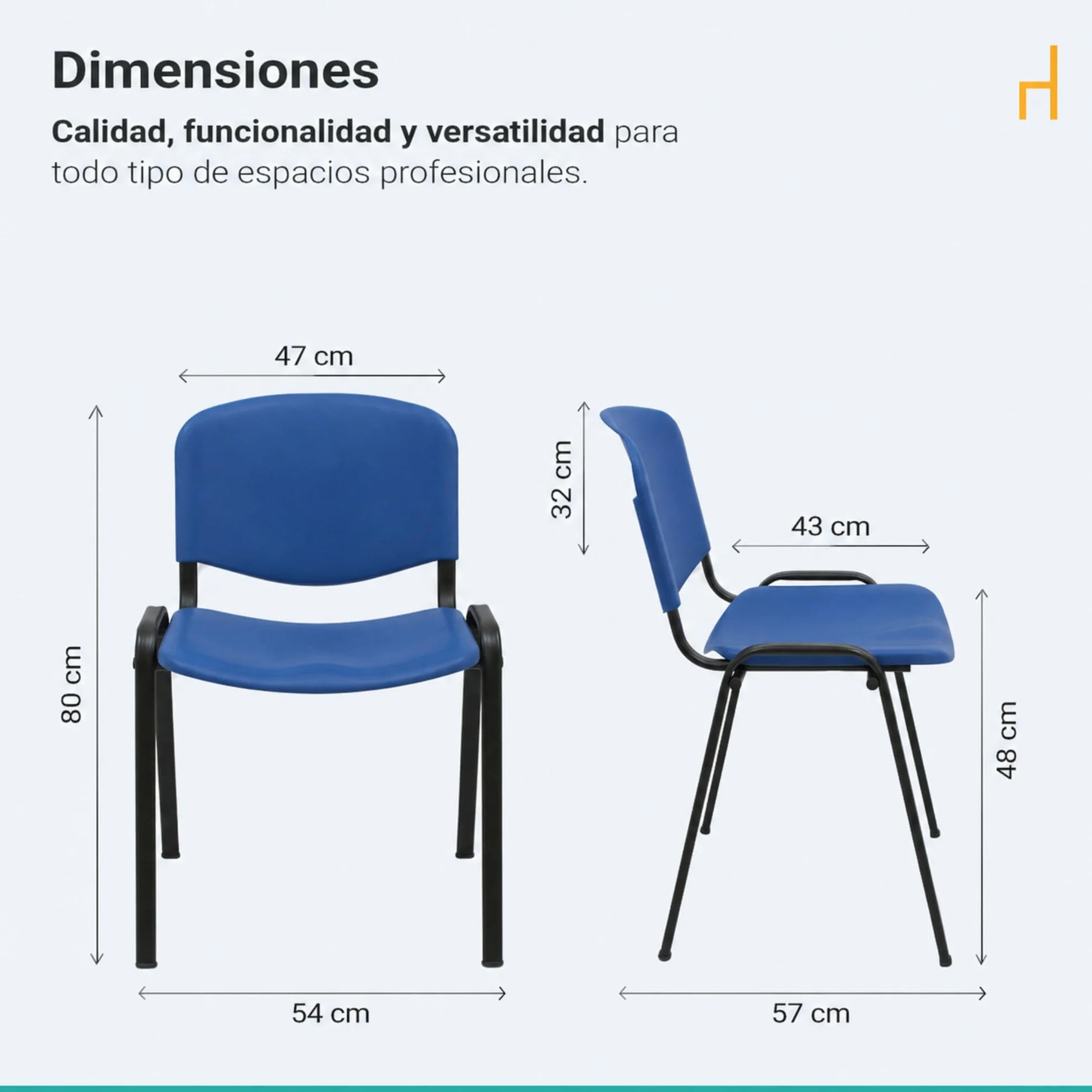 La Silla Confidente ISO de Plástico Apilable Pack de 4 Azul para Sala de Espera Oficina Reuniones
