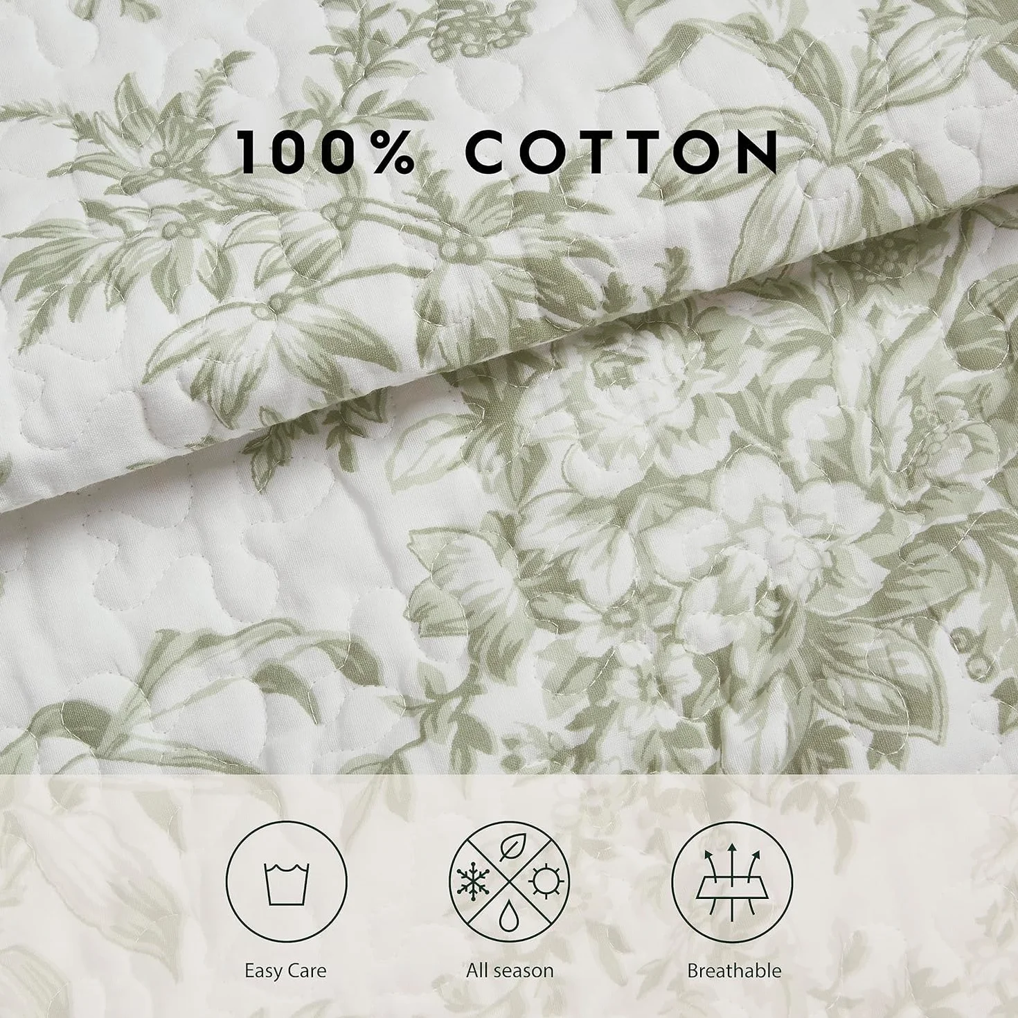 Laura Ashley - Juego de edredón King, Ropa de Cama Reversible de algodón con Fundas a Juego, decoración Ligera para el hogar para Todas Las Estaciones (Bedford Verde/Blanquecino, King)