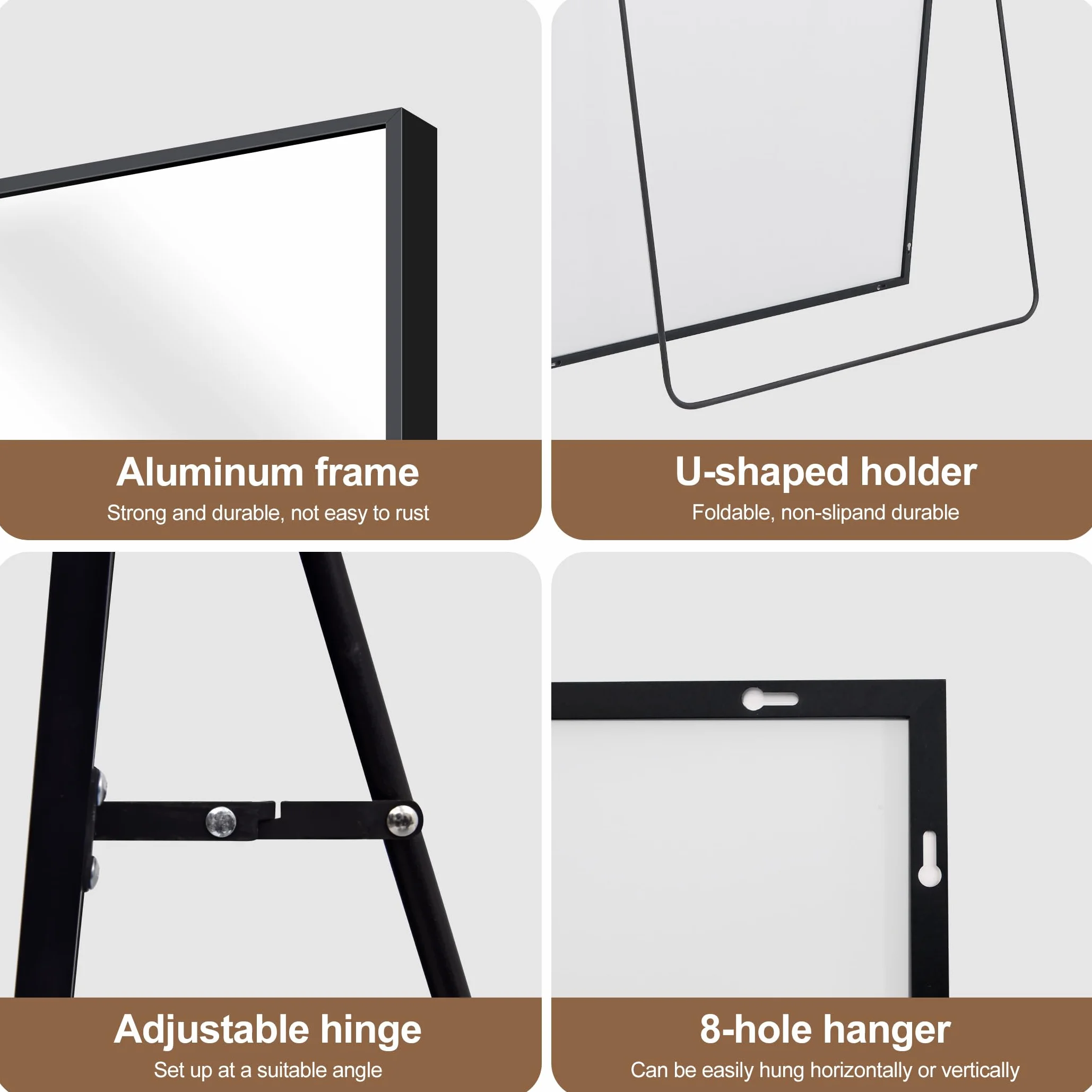 COFENY Espejo de Pie Cuerpo Entero 150 x 40 cm, Espejo Pared con Marco de Aluminio, Espejo de Pie Inclinado o Colgante para Salón, Dormitorio, Entrada, Negro