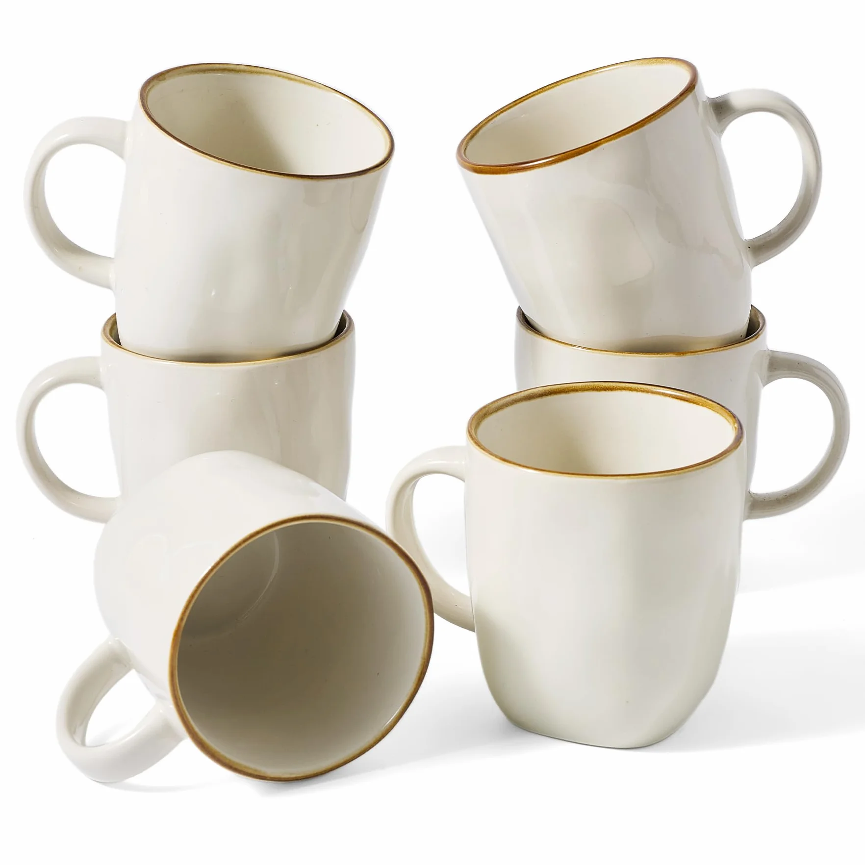 Richmount Ocean - Juego de 6 tazas de café, 384 ml (13 oz), color beige | Juego de tazas, tazas con asa para café, té, cacao, leche, apto para microondas y lavavajillas