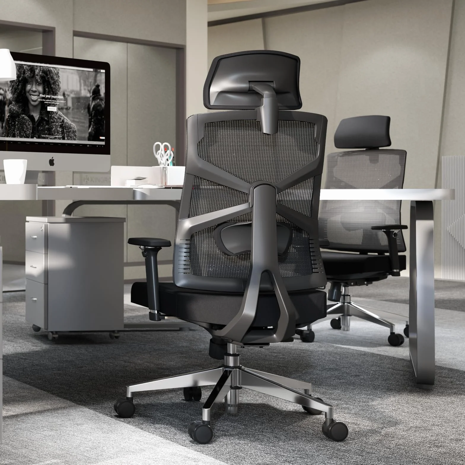 Silla de Oficina Ergonómica con Respaldo Adaptativo, Reposabrazos 4D, Soporte Lumbar, Negro