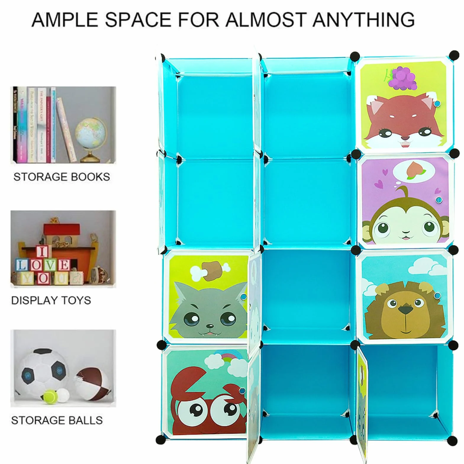 Armario infantil 12 espacios 4 capas con puertas para ropa zapatos baño juguetes