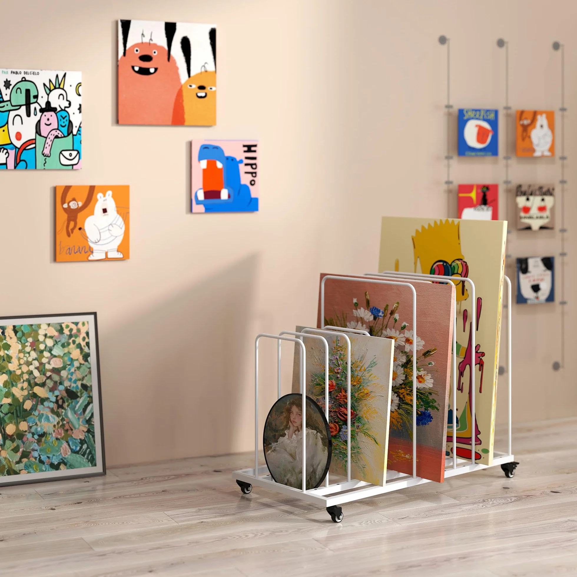 uyoyous Estante de secado de arte móvil 85 × 69 × 44 cm estante de secado para arte intervalo ajustable con ruedas freno para obras de arte, impresión, lienzos artísticos (blanco)