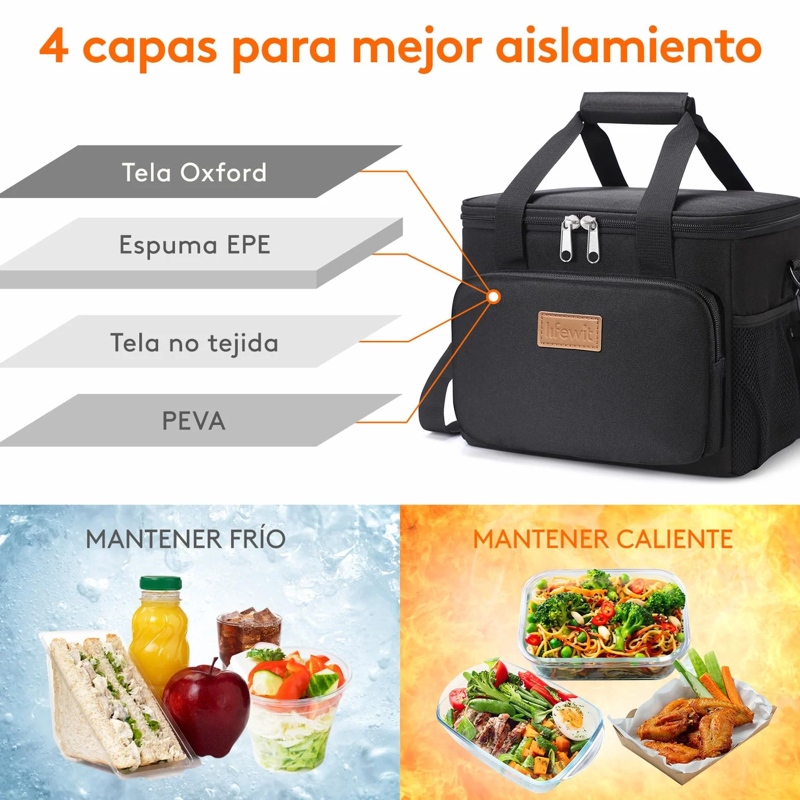 Lifewit Bolsa Termica Porta Alimentos 9L 12 Latas, Bolso Comida Trabajo Hombre Mujer, Lunch Bag Lonchera, Negro