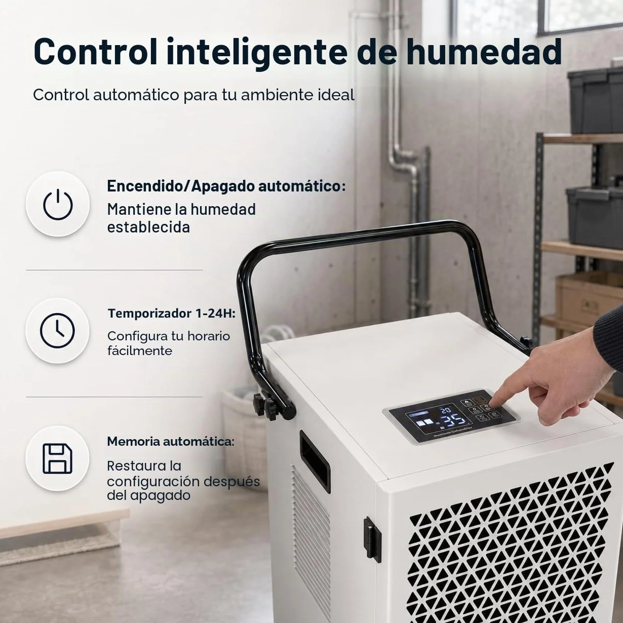 Deshumidificador Eléctrico Grande Industrial 120L/Día: Deshumificadores de Humedad con Bomba Compresor y Manguera de Drenaje 300m²/600m³ Cubierta Portátil Temporizador 24H Secado de Lavandería