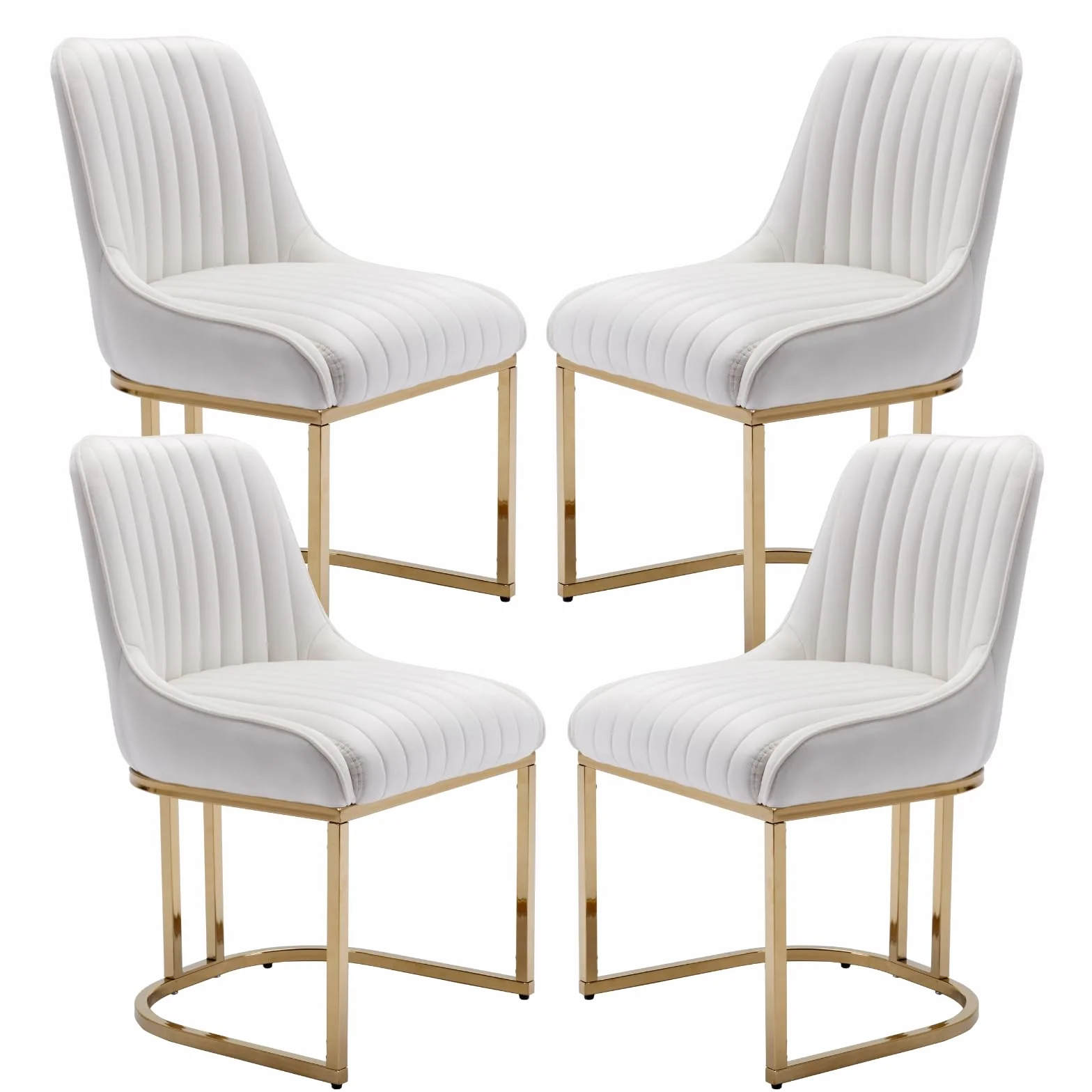 chairus Juego de 4 Sillas de Comedor Terciopelo Sillas Cocina Modernas con Patas Doradas, Sillas Restautante Elegante sin Brazos para Salón/Cafetería/Recepción, Blanco