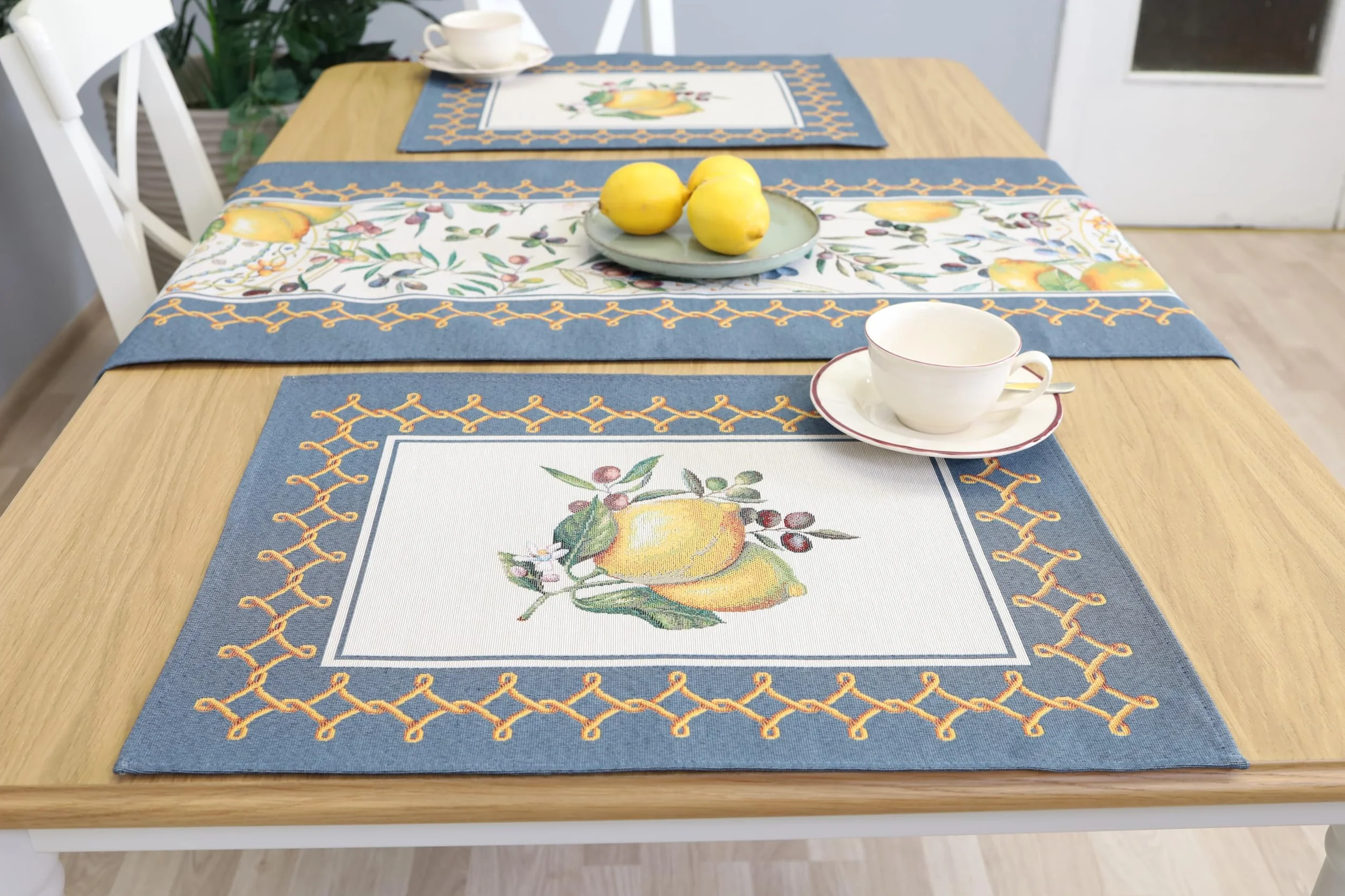 Manteles individuales lavables juego de 8 unidades, 40 x 50 cm, mantel individual de tela 100 % jacquard, posavasos de alta calidad reutilizables para bodas, cumpleaños, cocinas, cafetería - limón
